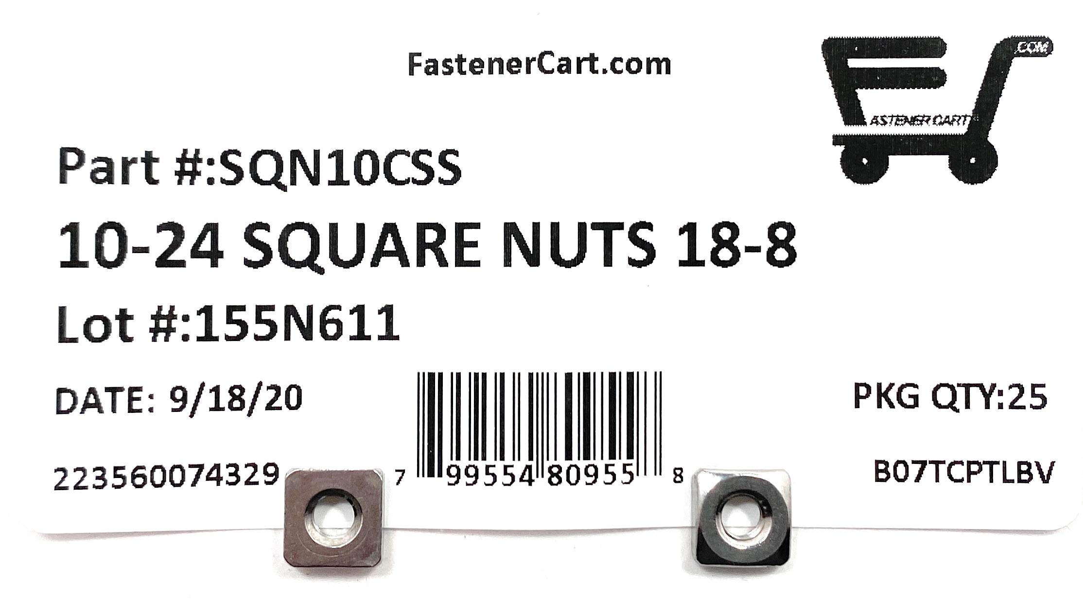 10-24 Stainless Steel Square Nuts 18-8 (25 Pcs)