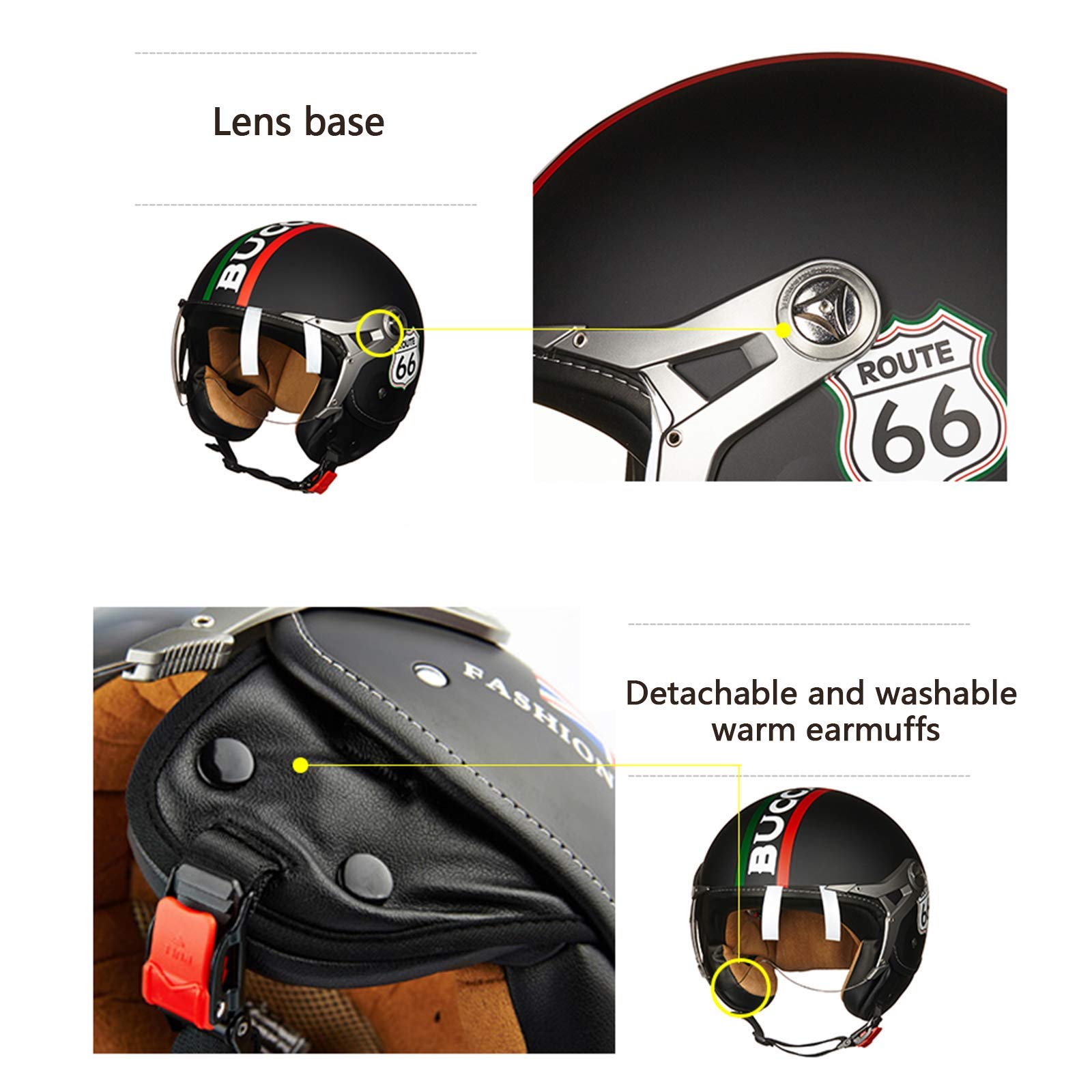 Dorosły kask motocyklowy 3/4 z otwartą twarzą, osobowość Retro motorower Cruiser Jet Chopper Scooter Mężczyźni i kobiety Vintage Half Helmet, certyfikat ECE/ECE (54-60cm)