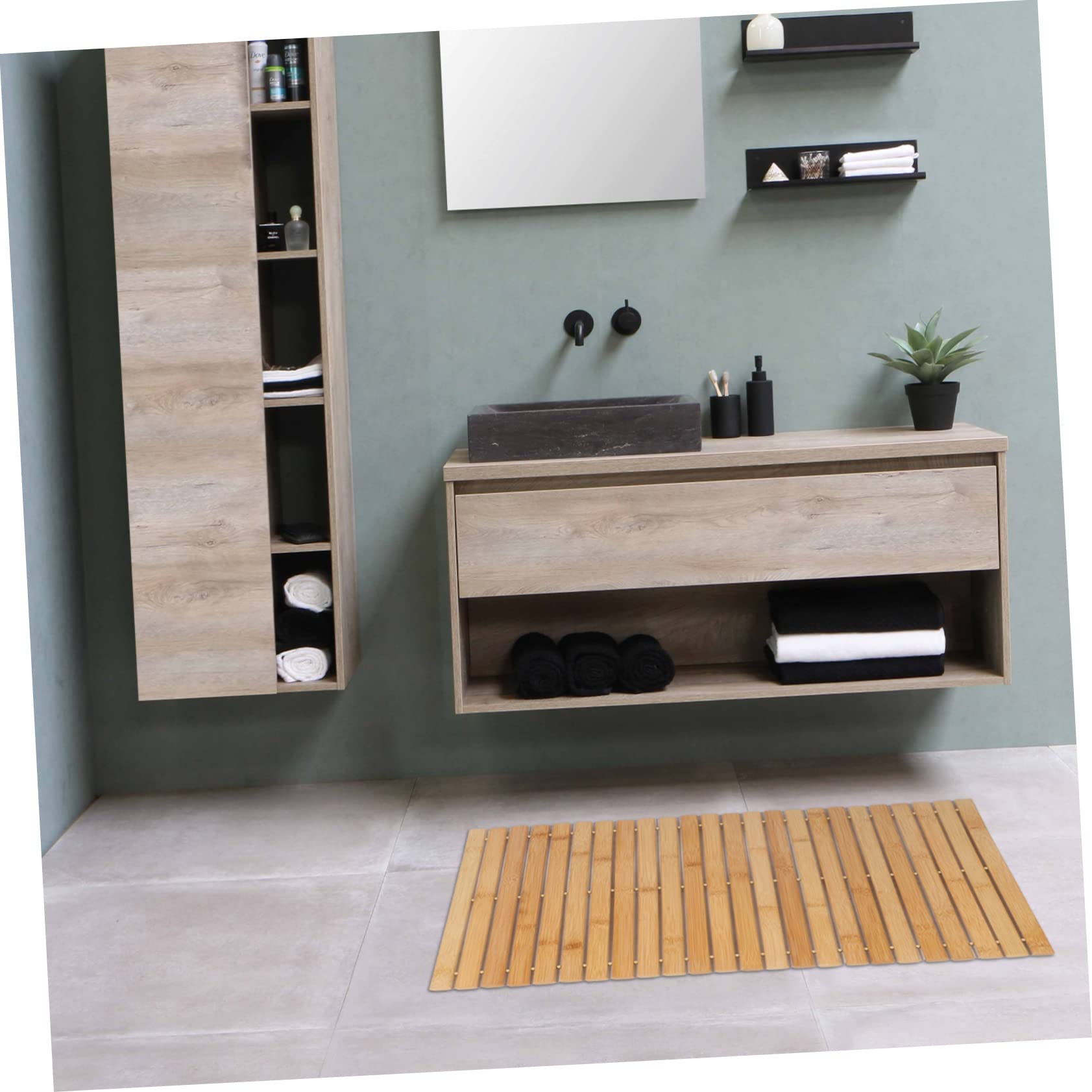 DECHOUS rutschfeste Bambus Badematte Badteppich Bodenmatte Antirutsch Beschichtung für Badezimmer 60x40cm Naturholz Fußmatte ohne Montage