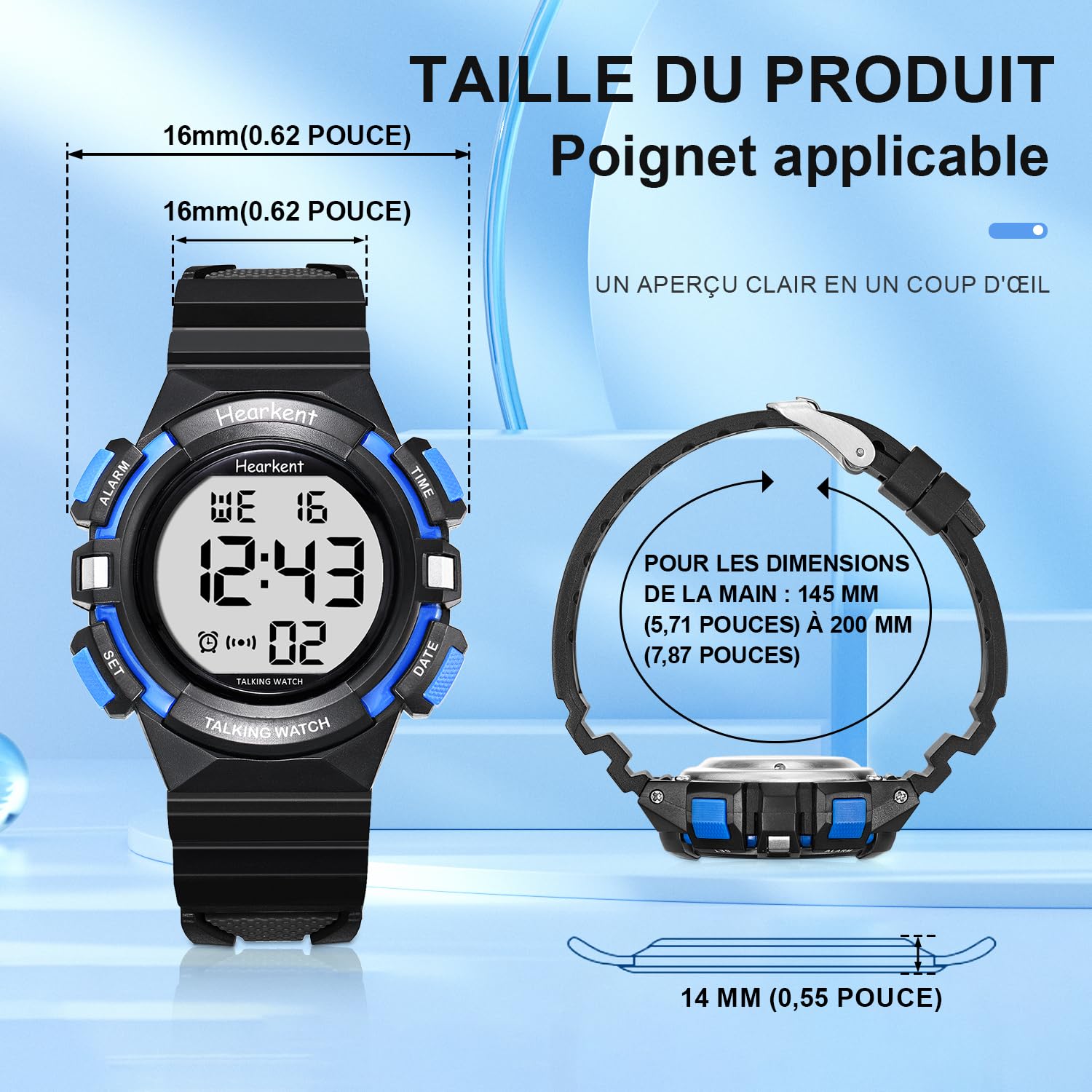 Hearkent Montre Parlante, Malvoyante et Aveugle, Voix Claire, Rouge | Français Accent Annonce Time, Week, Date, Alarme, Grands Affichage Digital, Bracelet Confortable