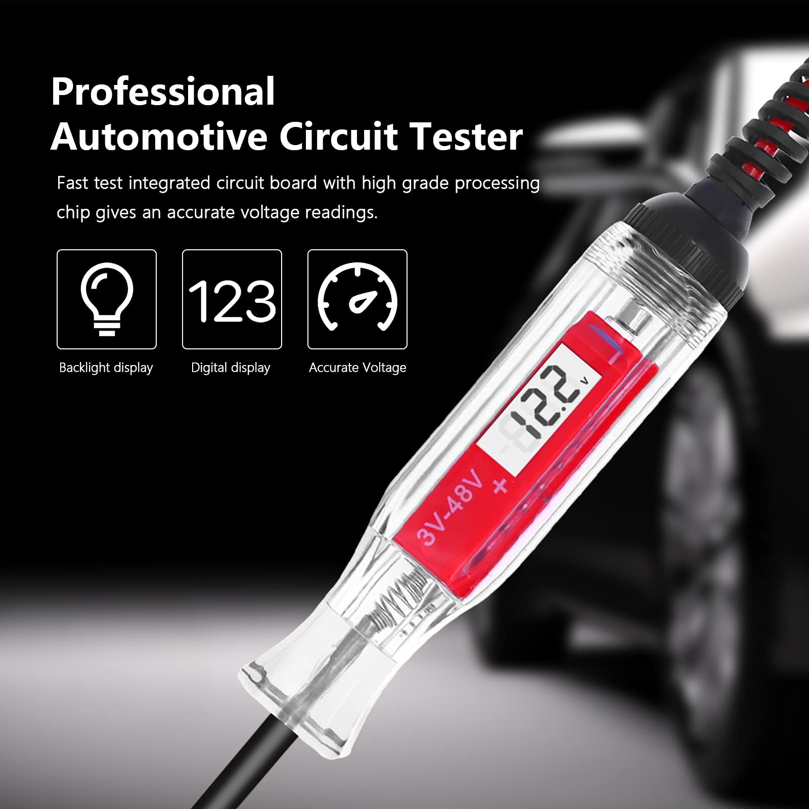 3V-48V DC Car Truck Voltage Circuit Tester Pen Auto Fuse Electrical Long Probe Pen Test Light I.1350463964