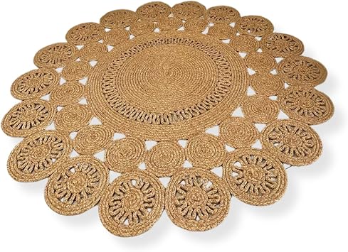 Natural Jute Rug Moderin Look Living Room Cover Mop Carpet Bathroom Kitchen Rug Double sided Rug Carpet (HASIR, 100 X 100 CM) For Bedroom Patio Balcony Terrace Areas