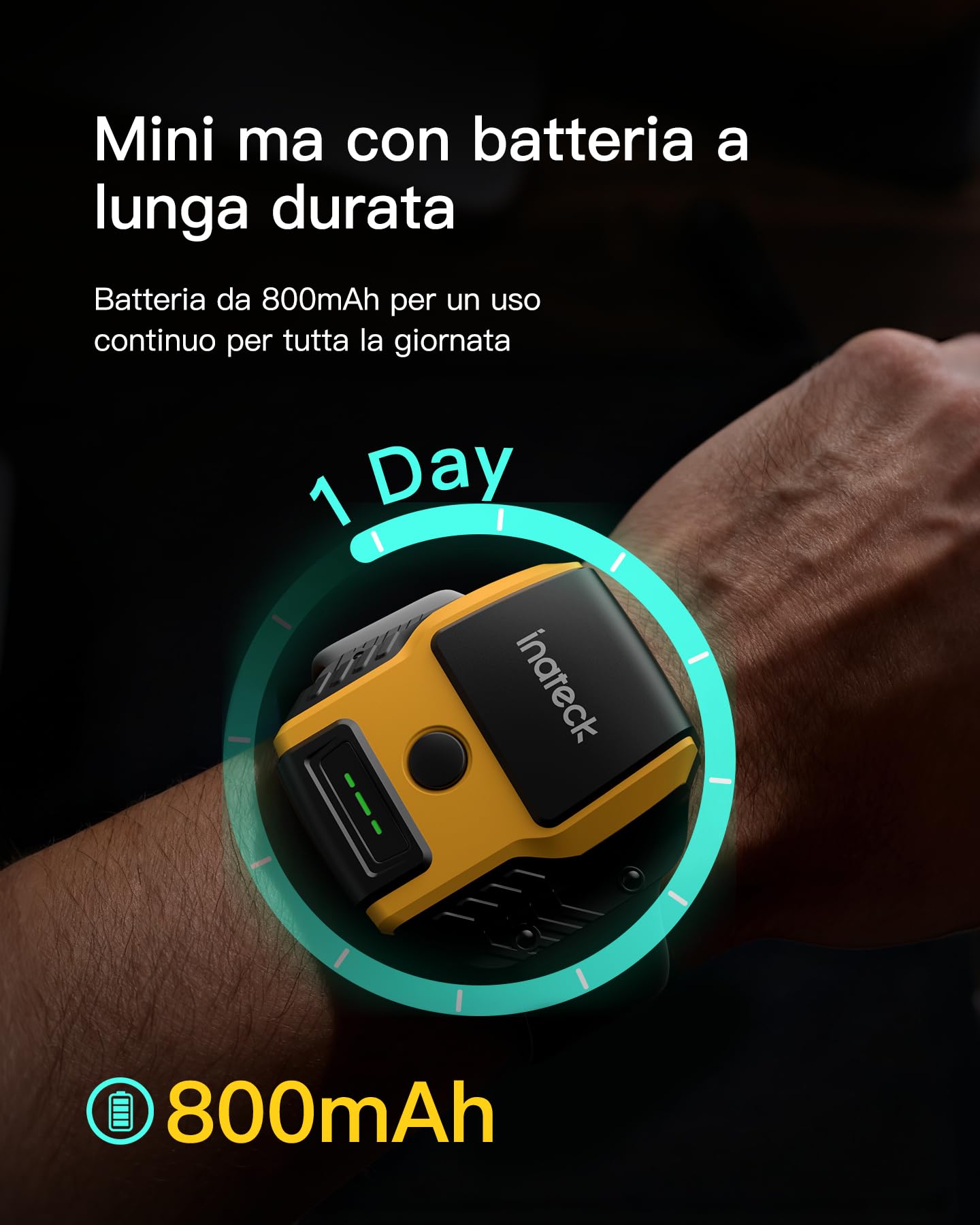 Inateck Lettore Codice a Barre Indossabile 1MP 2D QR, Scanner da Polso a Mani Libere con Controllo Vocale, Inclinazione Ergonomica 10°, Bluetooth 5.3, Leggero (60g) per Smistamento, Nano 370