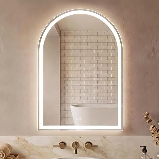 Sweetcrispy 24"x 36" LED Arched Bathroom Mirror with Lights | Arched Lighted Bathroom Vanity Mirror with Anti-Fog, Dimmable, 3-Color Light, Memory Function, Tempered Glass