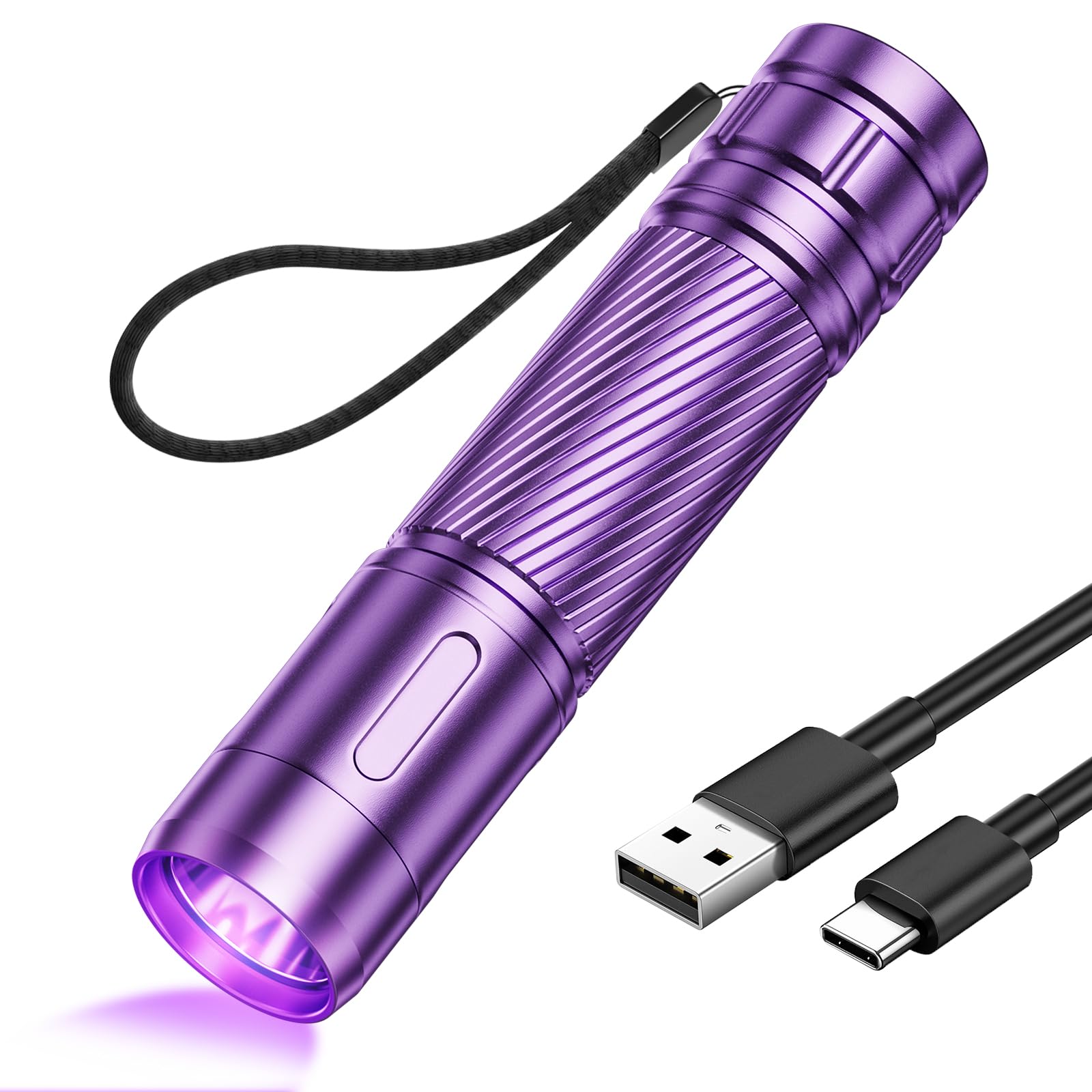 GEARLITE LED Wiederaufladbar UV Schwarzlicht Taschenlampe, Leicht Mini UV Lampe Ultraviolettes Licht mit 395nm Robust Wasserfest für Bernsteinsuche Geocaching Heimtierurindetektoren (Violett)