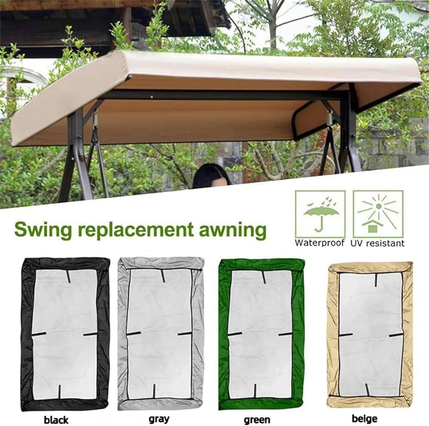 Outdoor Swing Canopy Replacement Cover 3 Seater 191x120x18cm Universal Patio Swing Cover,Waterproof Replacement Canopy Top Cover for Garden Swing Chair Patio Hammock.