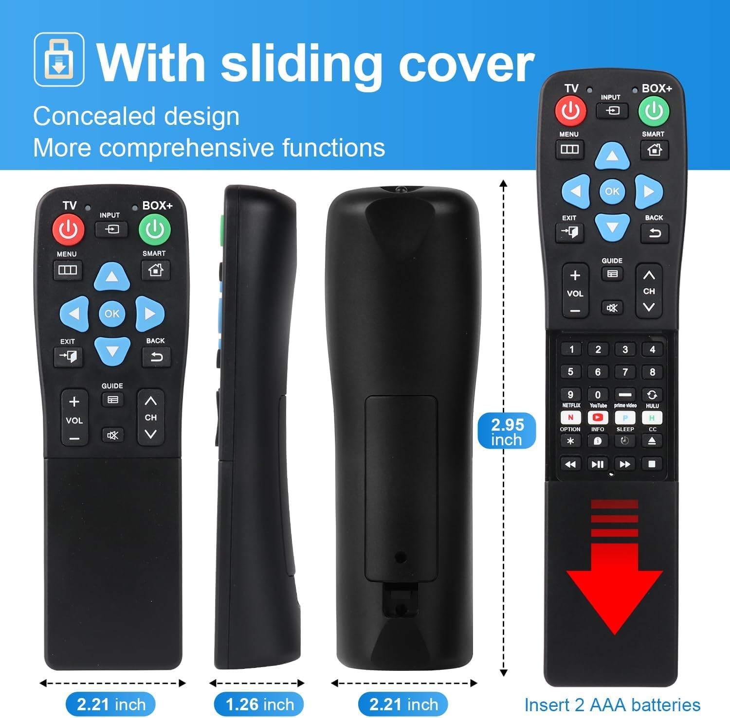 XGBFH Télécommande universelle à gros boutons pour personnes âgées, 2 appareils de contrôle – Fonctions d'apprentissage, utilisation pour TV, boîte de streaming, récepteur audio, lecteur DVD/VCR/SAT