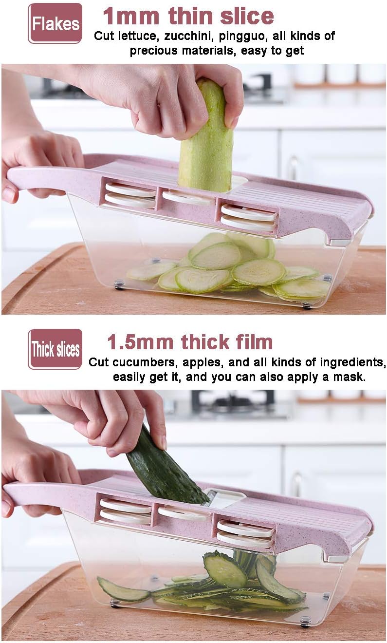 Onion Mincer Chopper Kitchen Cutter for Fruit Tomato Potato Vegetable Chopper Dicer Mandolin Slicer Multifunctional Food Chopper Vegetable Spiralizer with Hand Guard and Grater-Blue 31x11x12cm(12x4