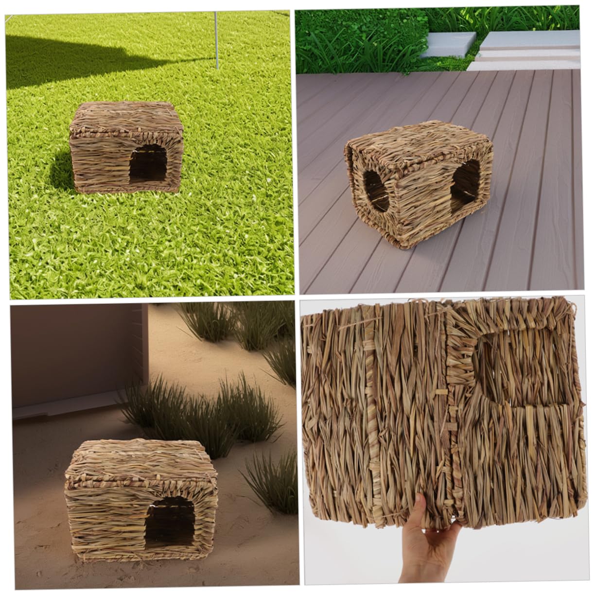 TOYANDONA 2 Stück Gras Kaninchenversteck aus Handgefertigtem Gras Faltbares Design Stabiles Kleintierhaus für Kaninchen und Meerschweinchen Bequemes Ruhehaus für Drinnen und Draußen