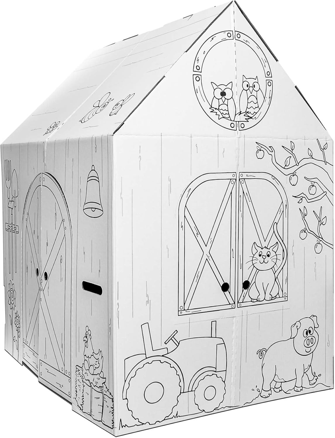 Easy Playhouse Barn - Kids Art & Craft for Indoor & Outdoor Fun, Color Favorite Farm Animals – Decorate & Personalize The Cardboard Fort, 32 by 26. 5 by 40. 5 inches - Made in USA, Age 3 and up