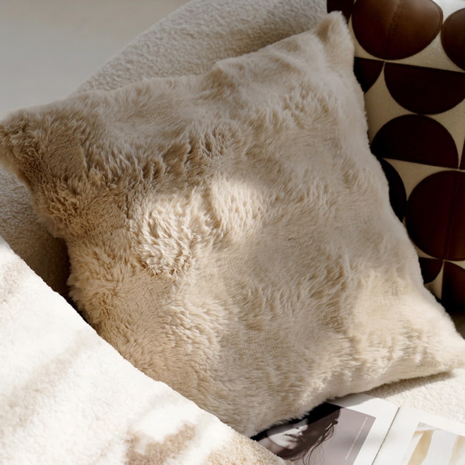 Housse de coussin luxueuse en chenille patchwork 45x45 cm pour canapé
