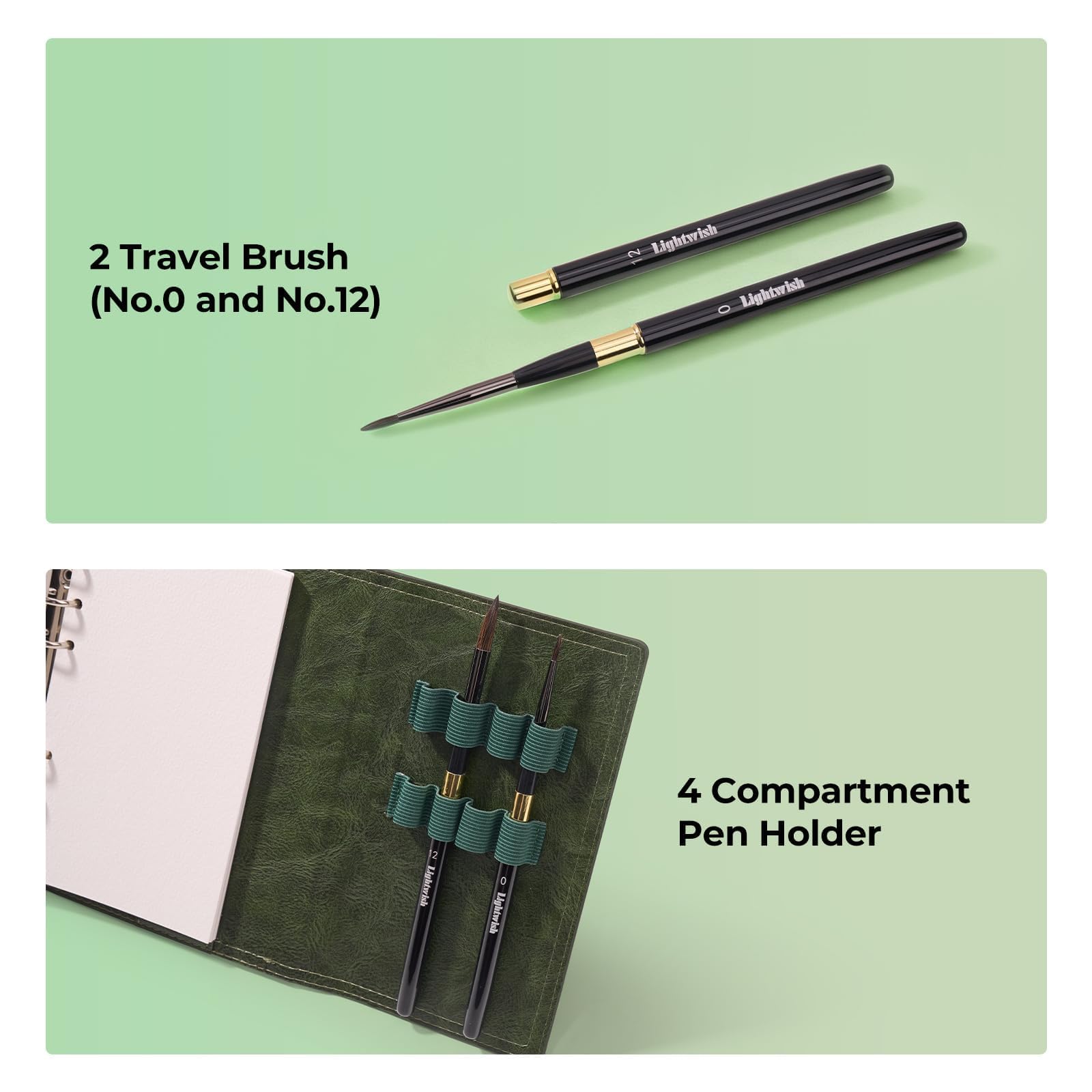 LIGHTWISH Carnet de croquis aquarelle – Classeur à anneaux 17 × 10 cm avec 20 feuilles 100 % coton (pressé à froid), palette en céramique 36 cavités et 2 pinceaux à eau – Pour peinture extérieure et