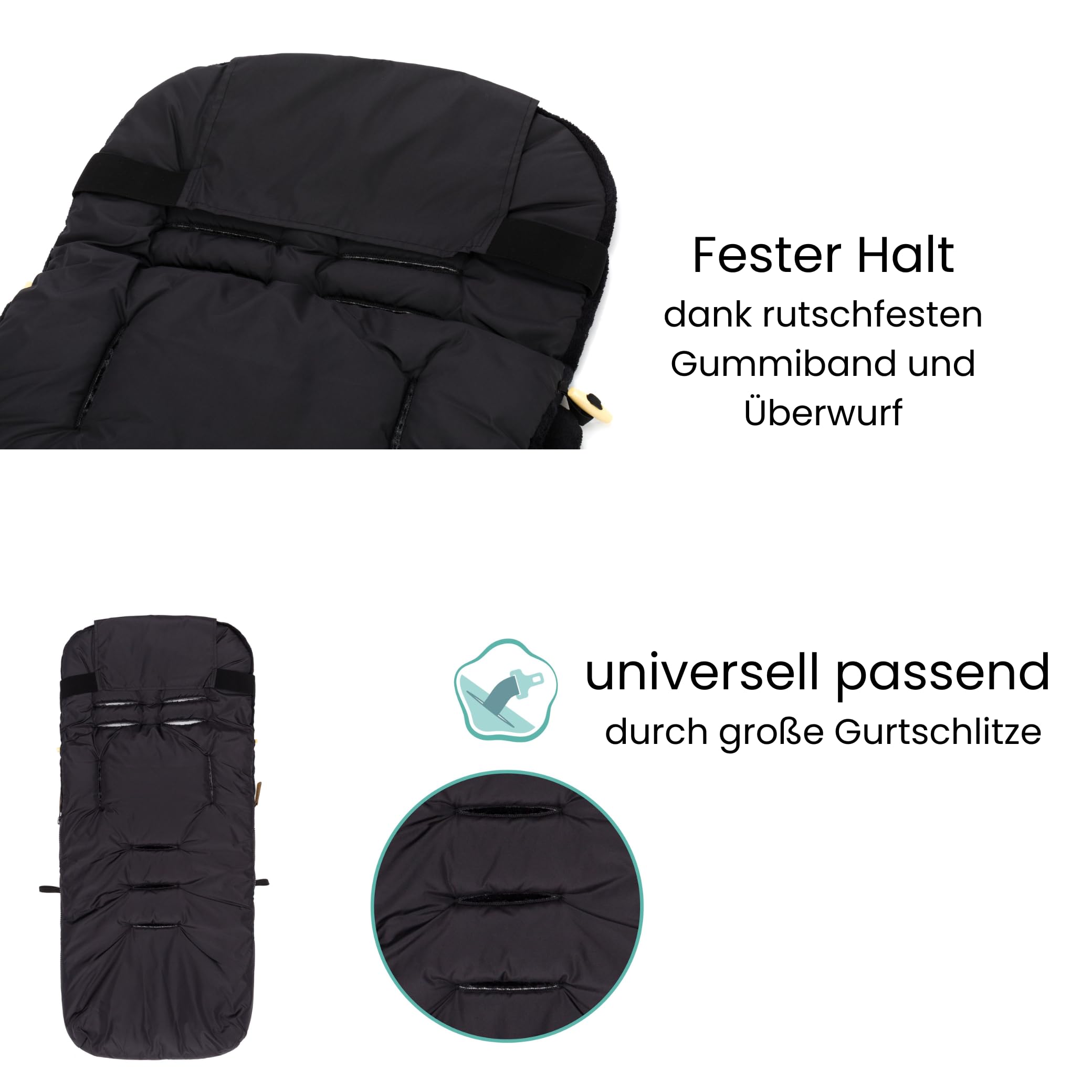 Fillikid Winterfußsack Lanin Exclusiv | Winter-Fußsack für Kinderwagen, Sportwagen & Buggy mit Anti-Rutschschutz, weicher Thermo-Fleece, Design:schwarz