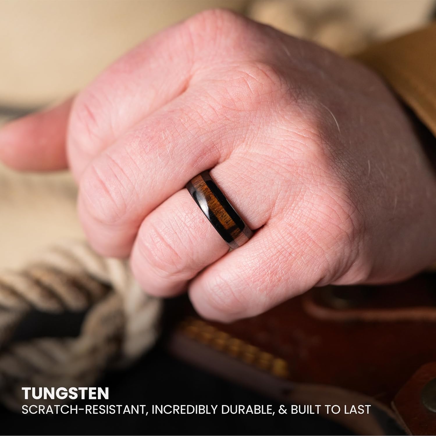 Manly Bands: Men's Exotic Wood Wedding Bands and Rings - Made with Koa, Pearwood, Oak, and Sequoia Wood - Gift for Men - Free Silicone Ring Included - Image 4