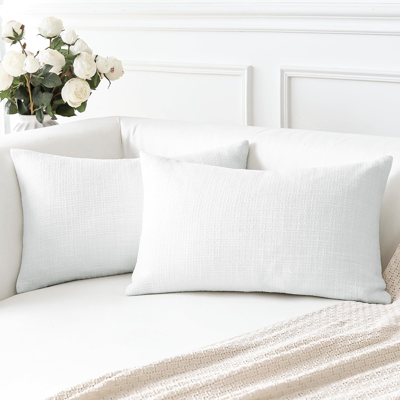Housses de coussin en lin d'exception OTOSTAR blanc pur 30x50 cm de haute qualité