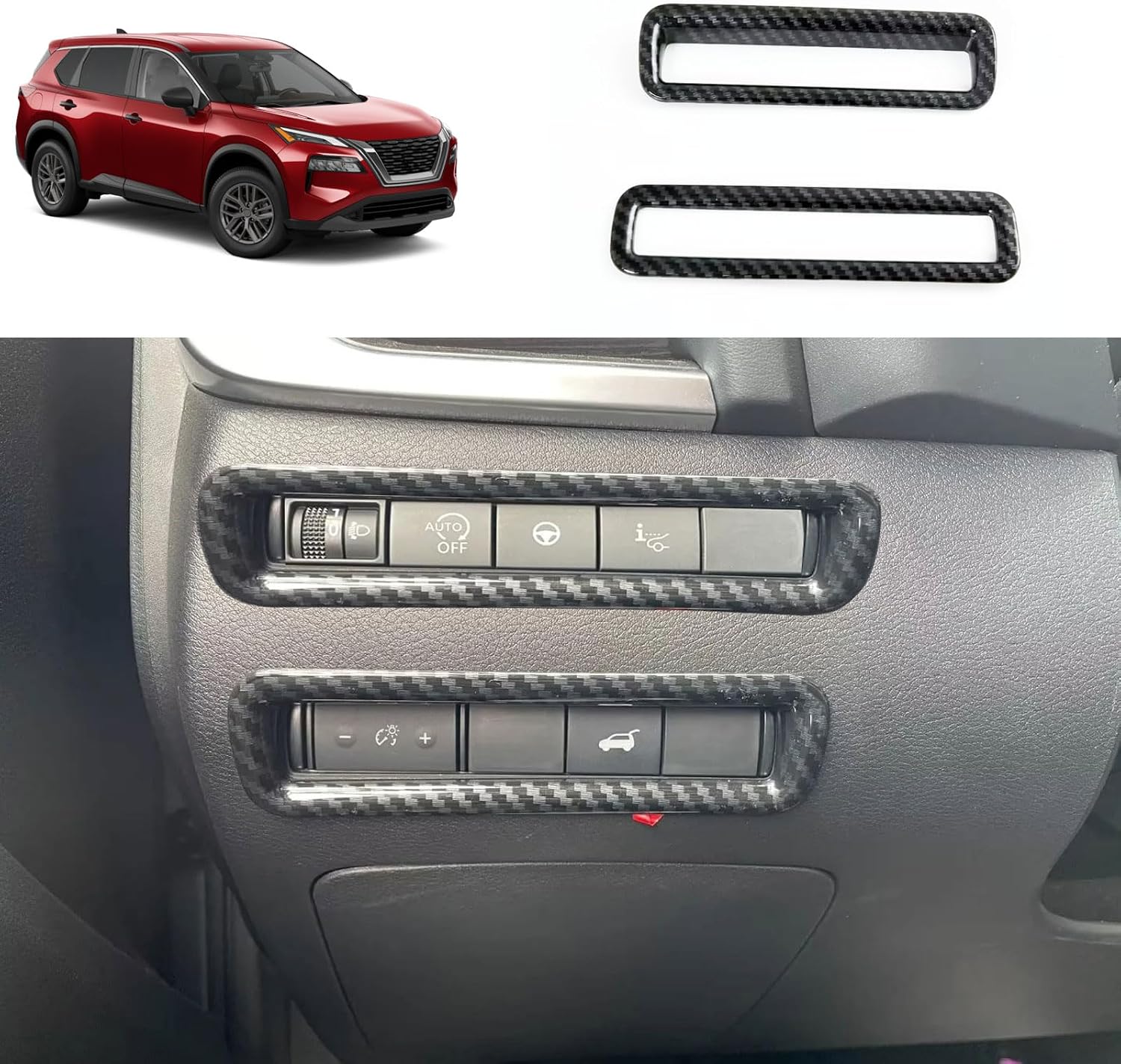 Headlight adjustment panel cover Compatible With Nissan Rogue 2021 2022 2023 2024 2025 2026 Headlight Adjustment Button Switch Panel Trim Interior Car Accessories ABS 1PC (Carbon Fiber Style)
