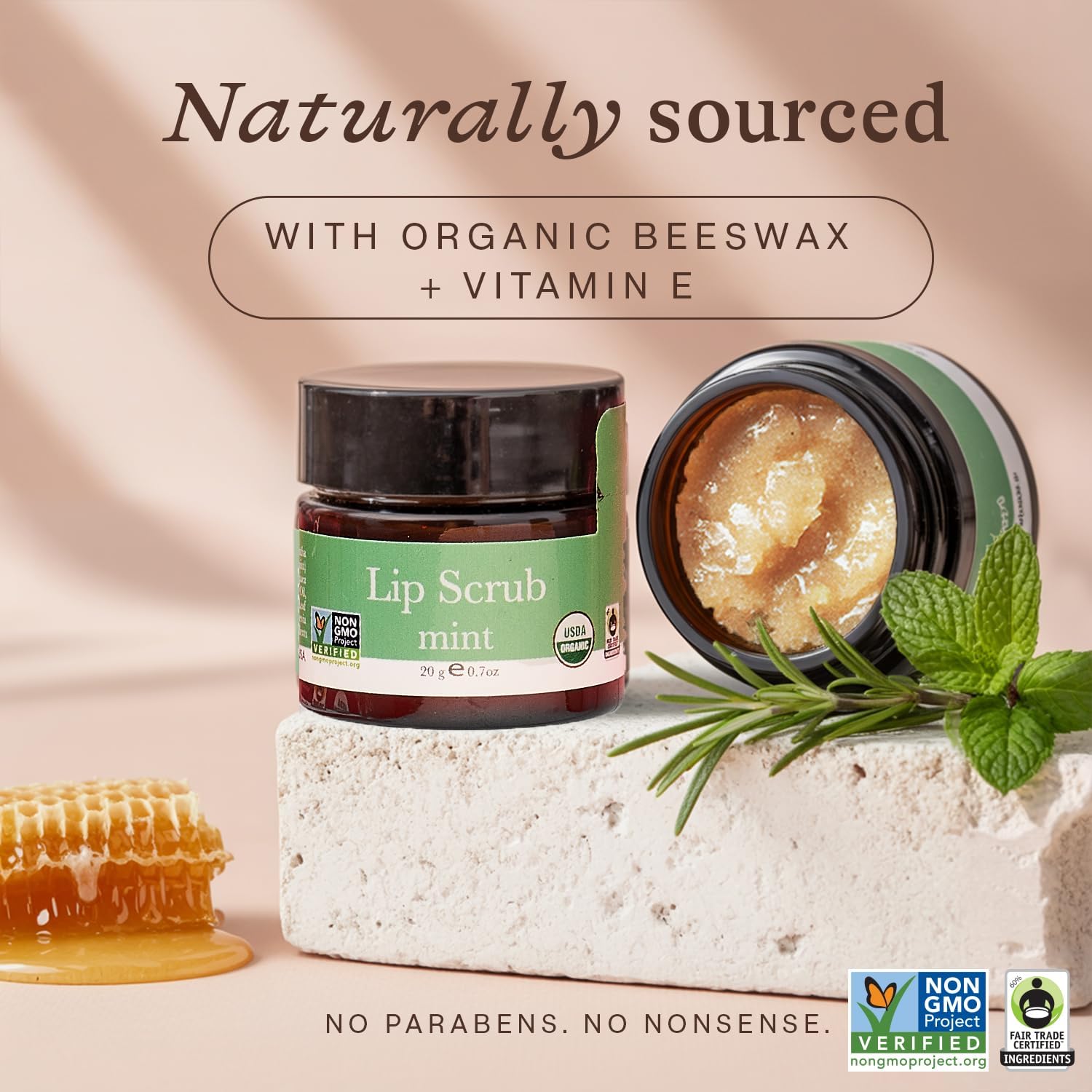 USDA Organic Lip Scrub Mint - Fabricado en Estados Unidos con ingredientes naturales, exfoliante hidratante para labios secos, exfoliante exfoliante de azúcar labial para labios suaves, pequeños 5