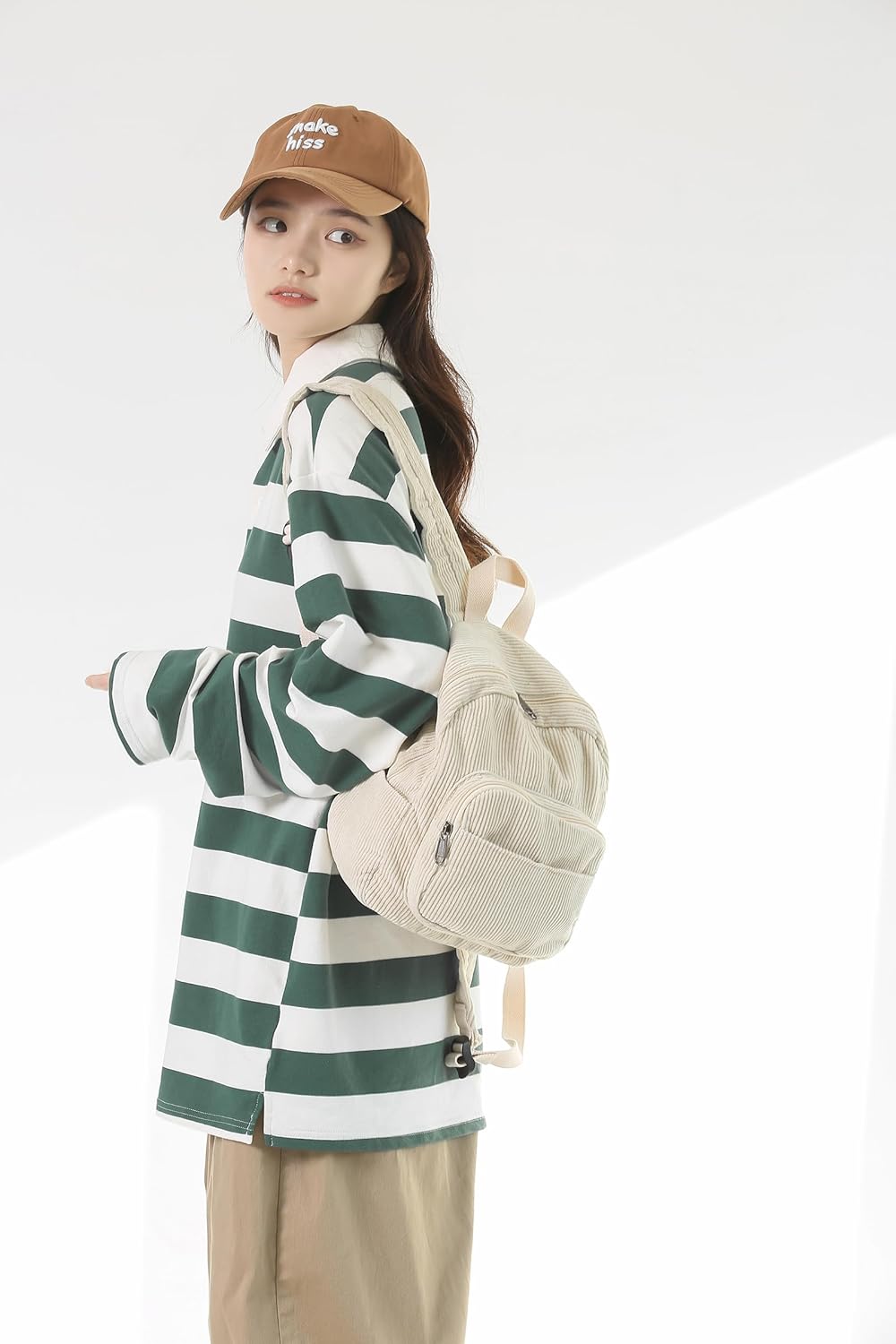 Makukke Small Corduroy Backpack Purse for Women - Vintage Mini Fashion Casual Aesthetic Backpack, Beige - Image 7