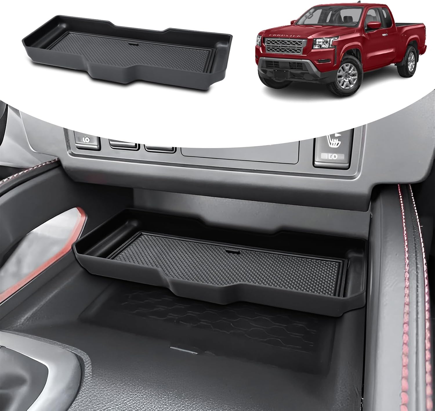 Center Console Organizer Tray Compatible with 2022 2023 2024 2025 2026 Nissan Frontier Interior Accessories - Under Climate Control Sliding Console Storage Divider Compartment Organizer