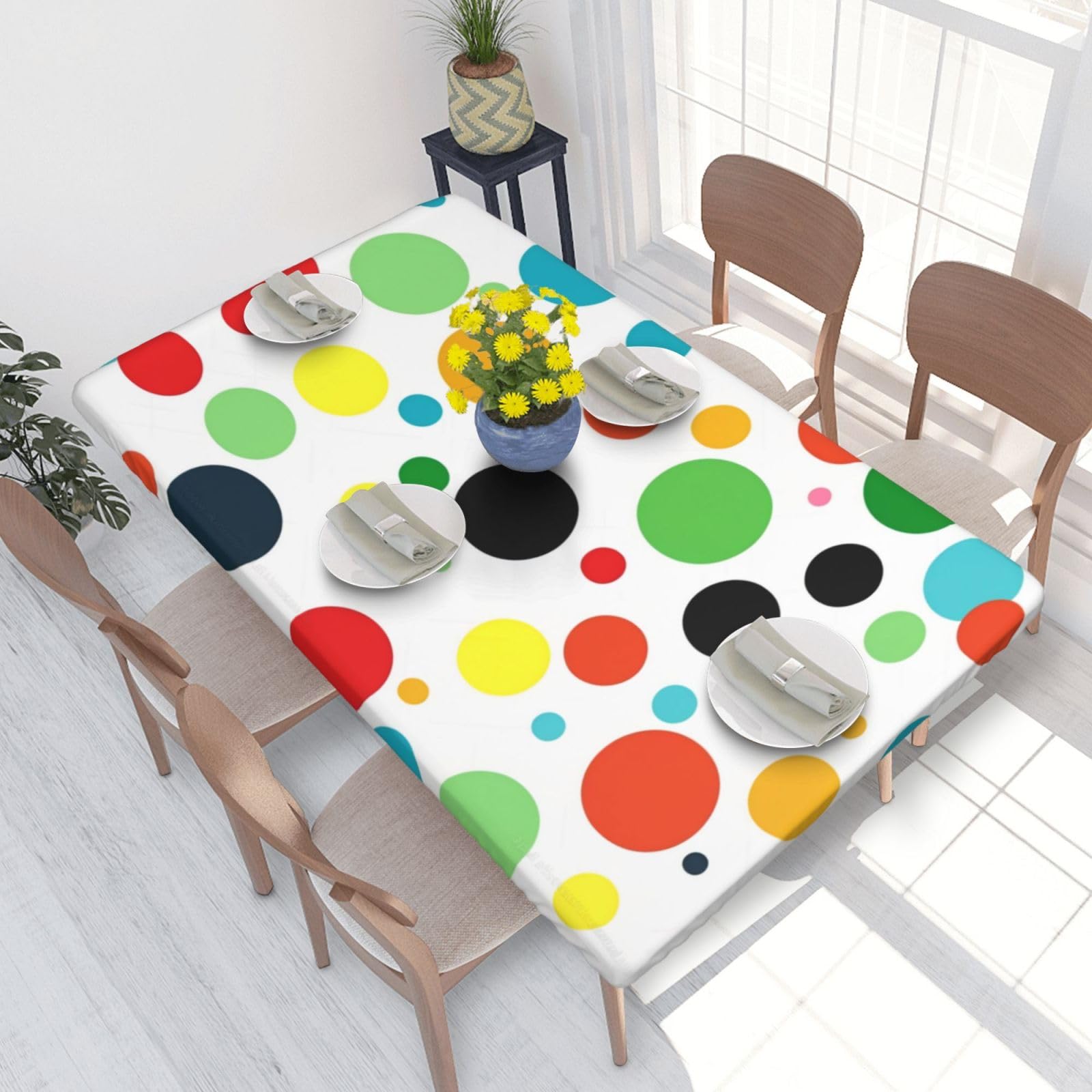 WPKJU Twister Polka Dots Printed Tablecloths 4ft Rectangular Table Covers Washable Polyester Decorative Table Cloth for Dining Table Picnic Wedding
