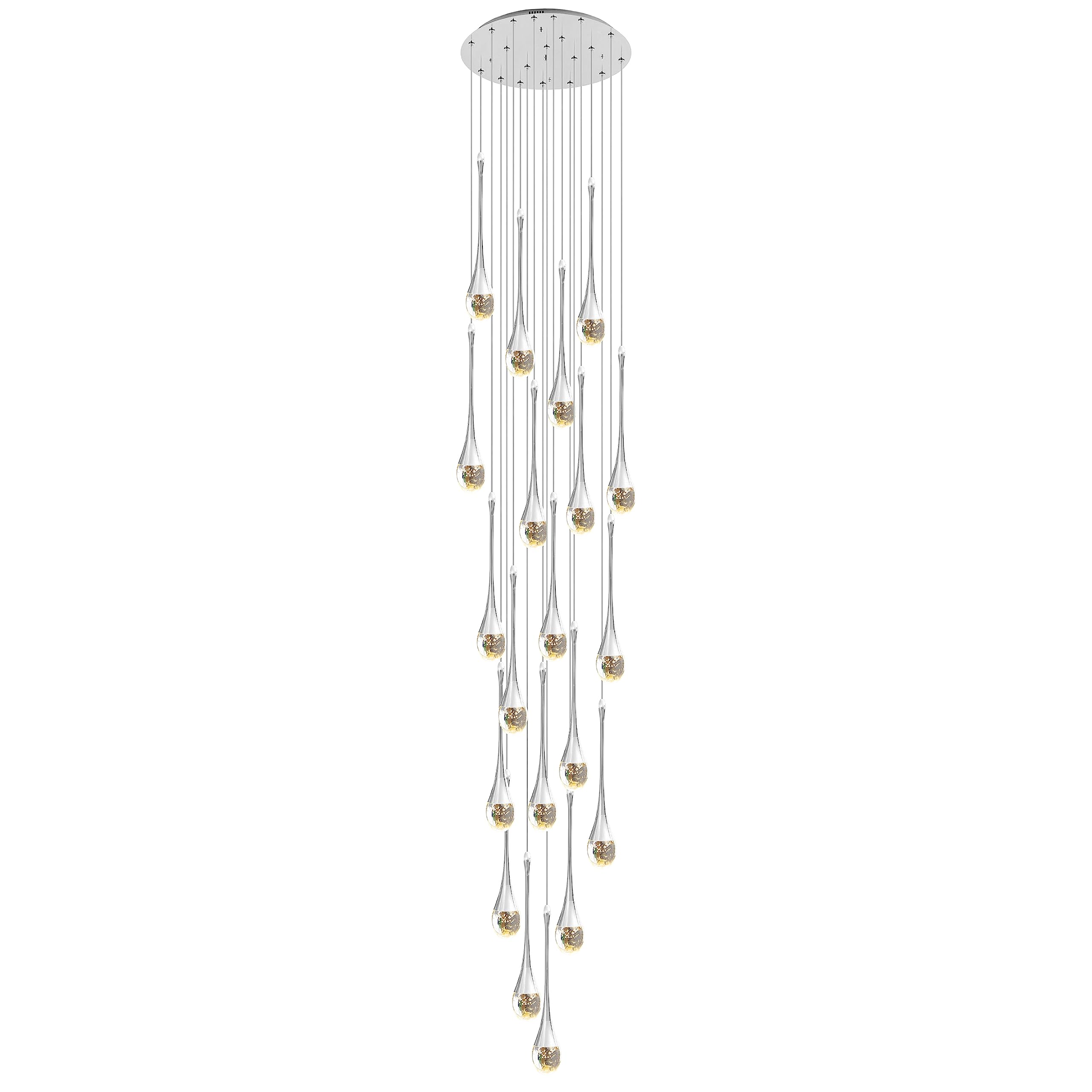 KXEcoLife 13FT (4M) 20-Light High Ceiling Chandeliers LED 3CCT Dimmable Modern Raindrop Crystal Pendant Lights Spiral Dome Long Chandelier Fixtures for Foyer Entryway Stairwell Lighting
