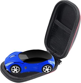 elec Space Wireless 3D Sports Car Shape Ergonomic Optical Mouse, Mini for Kids, Computer Mouse for Laptop PC with Case Blue