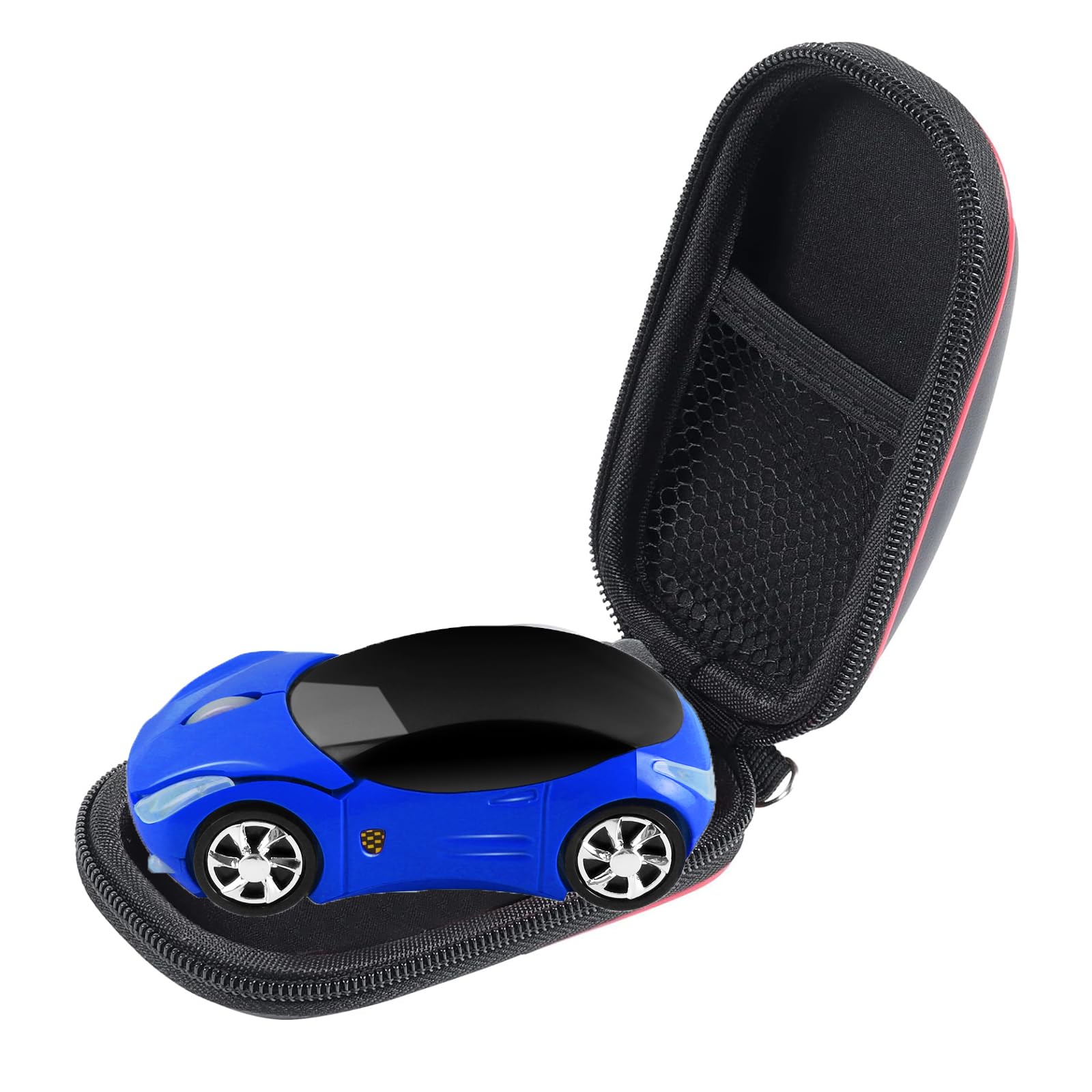 elec Space Wireless 3D Sports Car Shape Ergonomic Optical Mouse, Mini for Kids, Computer Mouse for Laptop PC with Case (Blue)