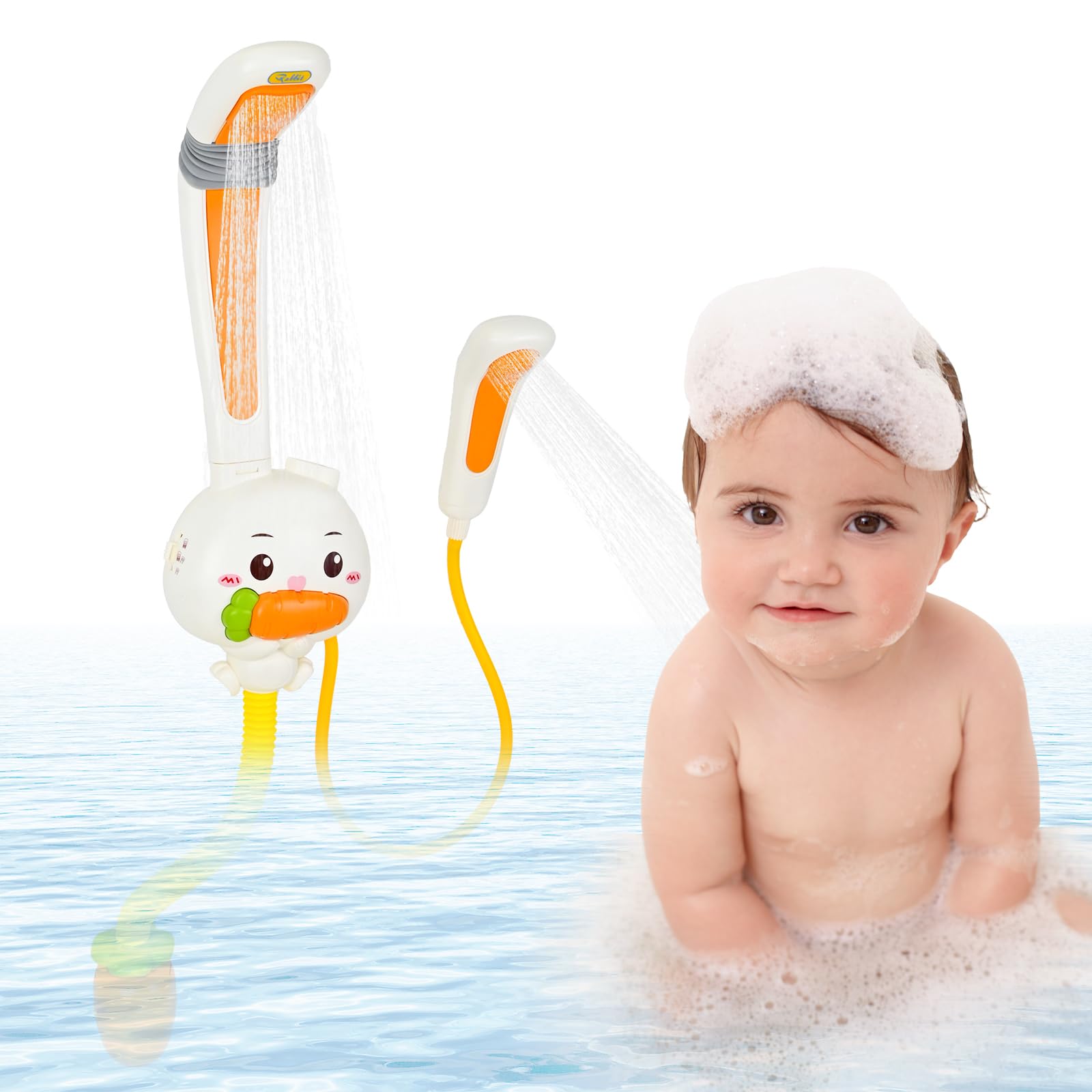 PATEMZON Juguetes de Baño, Conejo Juguetes de Baño con Batería Cecargable para Niños, Ducha Regulable de 3 Velocidades con 2 Cabezales de Ducha, Regalo de Baño Infantil Niña Niño para 3 4 5 6 Años