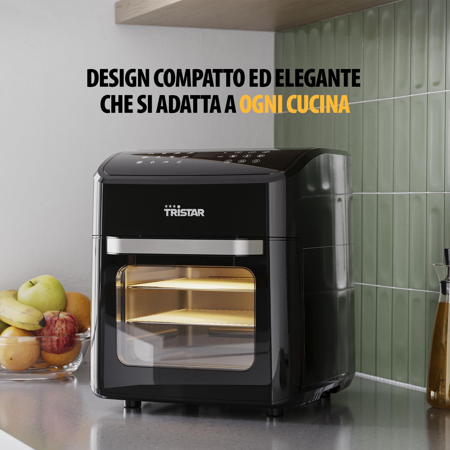 Tristar Friggitrice ad Aria 12 L con Funzione Mini Forno, Airfryer 2 in 1 Ventilato, 12 Programmi, Display Digitale, Finestra, Funzione Shake, Senza BPA, 1800 W, FR-9065