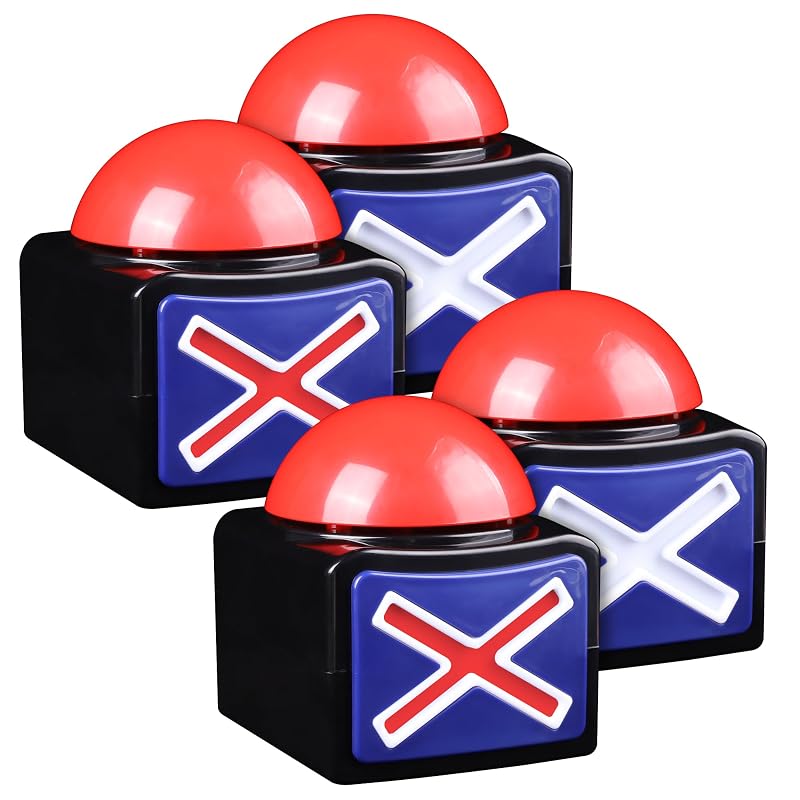 MyMealivos Game Trivia Buzzers for Family Game Night | Alarm Answer Button with Loud Sound and Light Entertainment in Classroom Job Group Games-4 Pcs