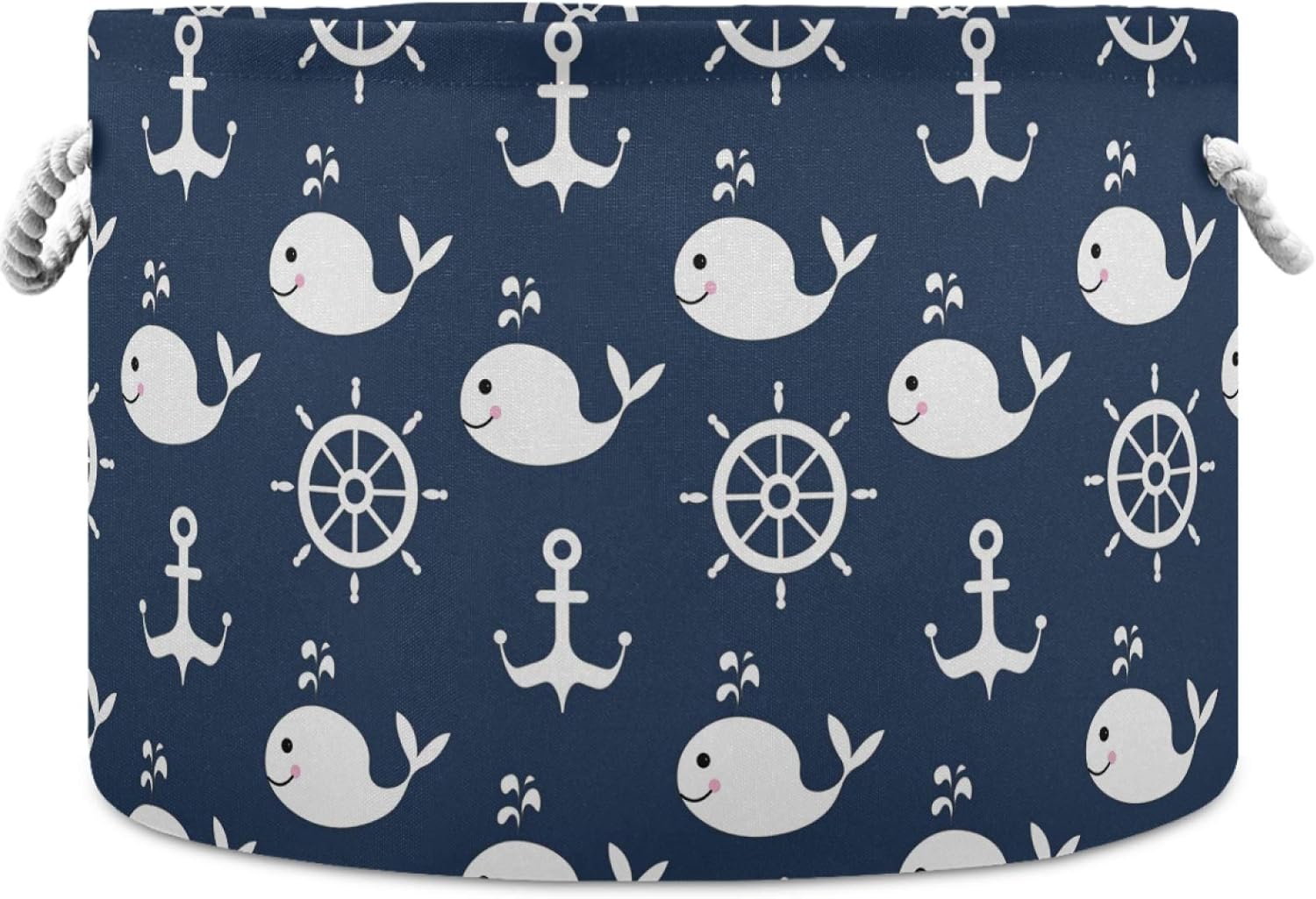 visesunny Collapsible Large Capacity Basket Classic Whale Anchor Clothes Toy Storage Hamper with Durable Cotton Handles Home Organizer Solution for Bathroom, Bedroom, Nursery, Laundry,Closet