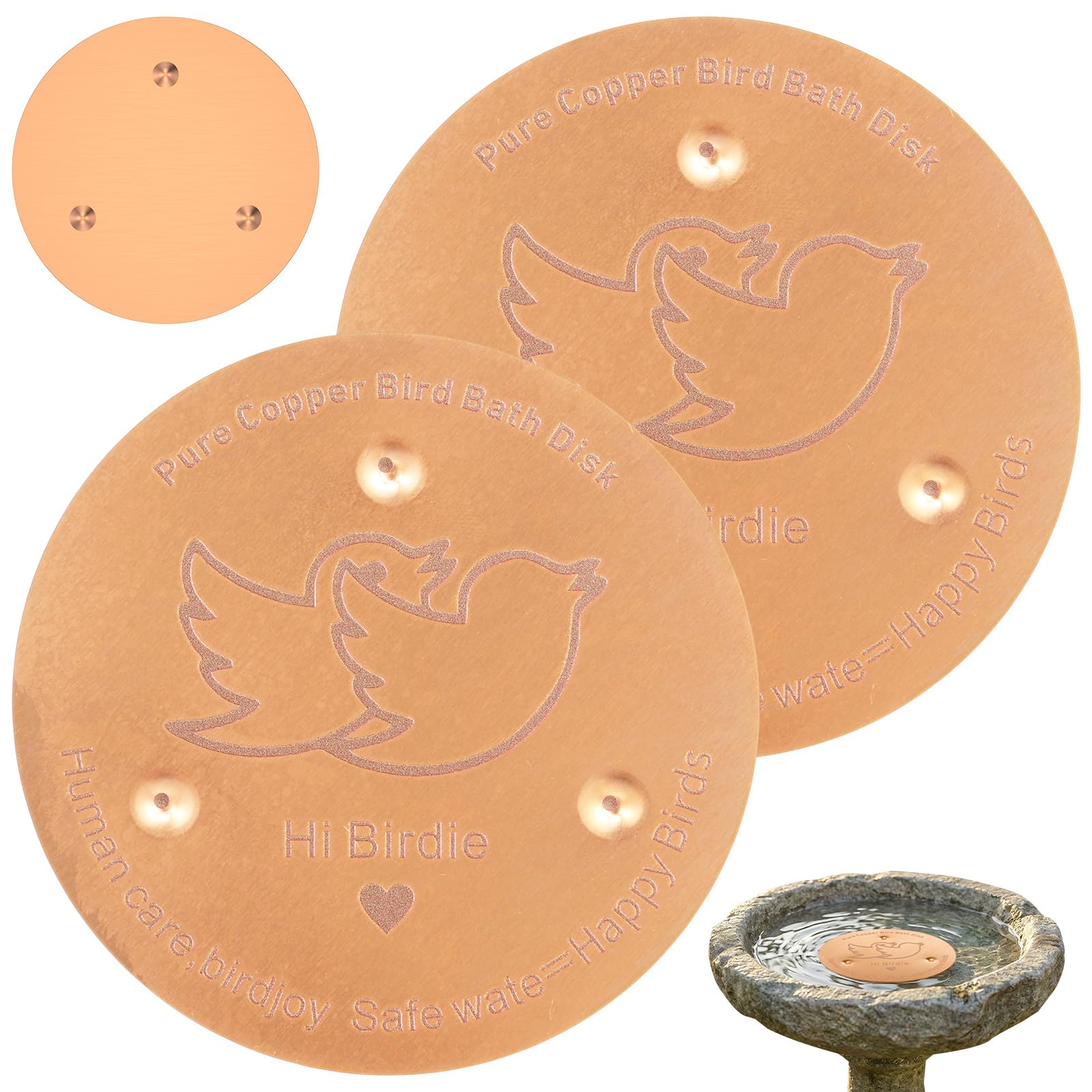 Shaojian Set A 2Pcs Bird Bath Copper Disk, 99.99% Pure Copper Disc For Bird Bath, 4Inch Outside Birdbath Purification Disks To Keep Outdoor Birdbath Water Fresh(Set A)