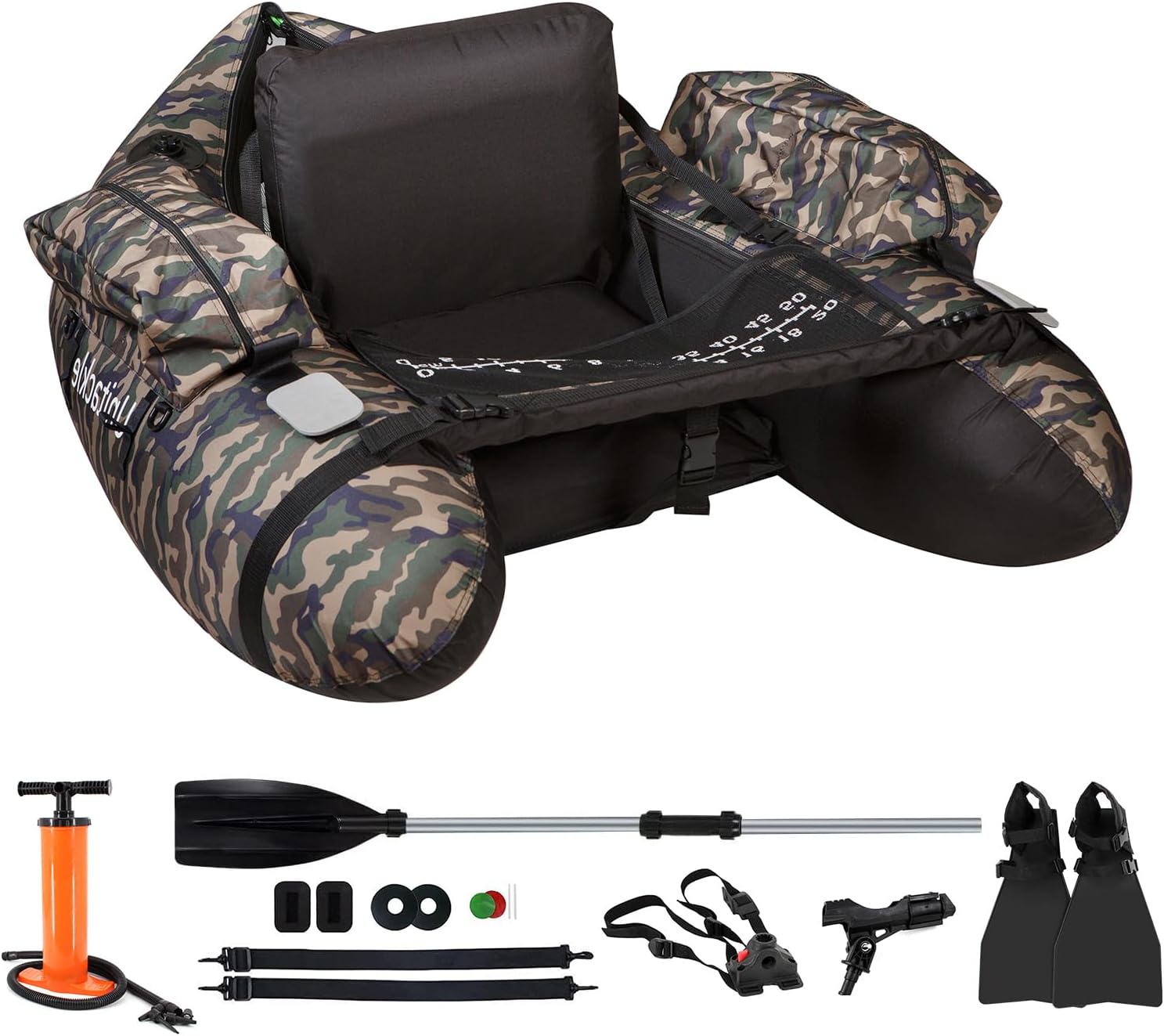 Inflatable Float Tube, with Paddles, Fish Ruler, Air Pump, Adjustable Shoulder Straps, Weight Capacity of 286 pounds, Suitable for Adults Fishing in Rivers and Lakes