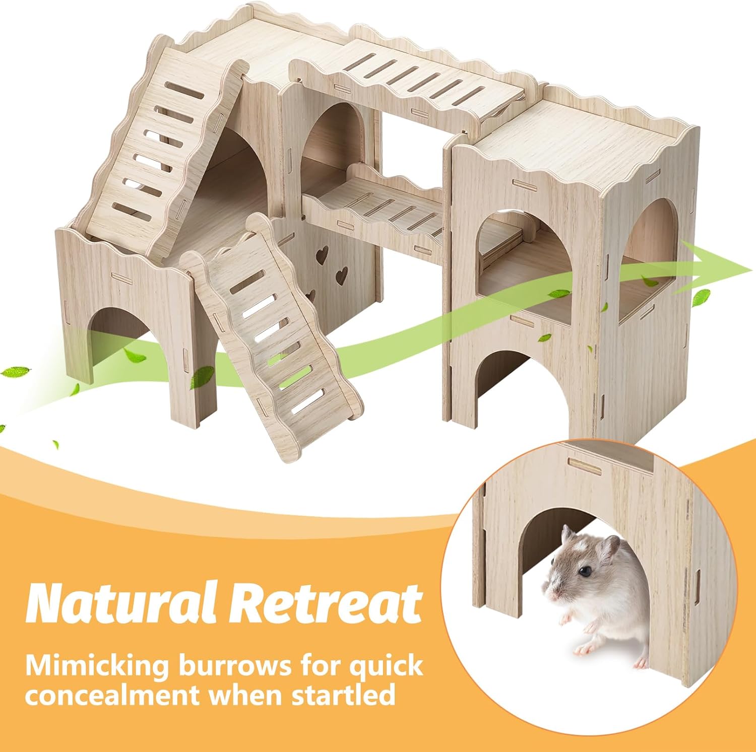 BNOSDM Large 6-in-1 Hamster Playground, Multi-Level Wooden Hamster Houses and Hideouts with Double Slides, Hide Hut for Multiple Dwarf Hamsters, Syrian, Gerbils