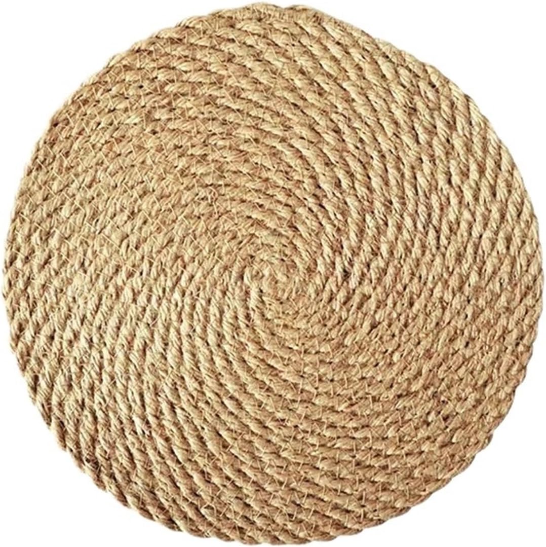 R24/30cm Style Creative Linen Placemat Dining Table Insulation Pad Linen Rope Woven Pot Mat Heat-Resistant Home Coaster(Diameter 30cm)