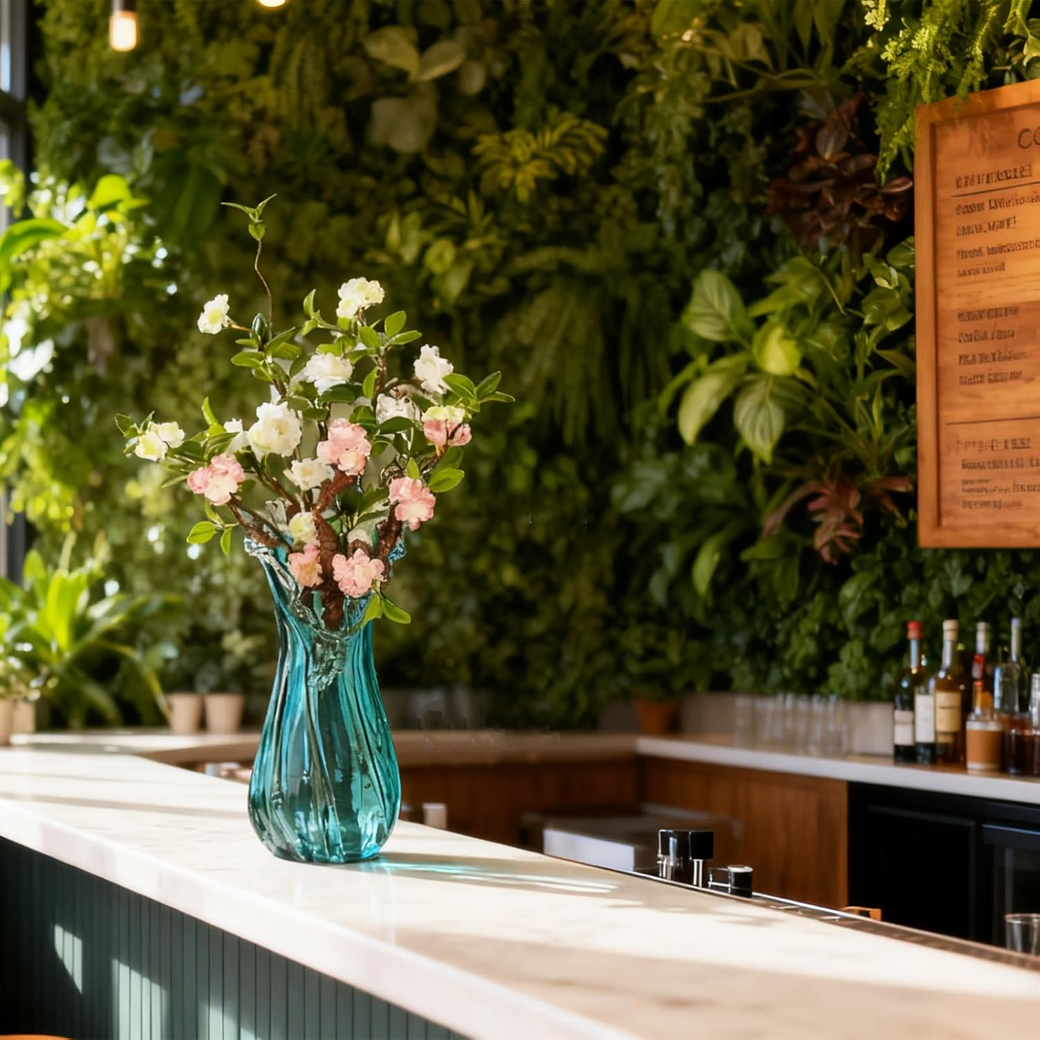 Vases Home Decor - 16In Crystal Vase, Glass Blue Vase, Flower Holders for Bouquet, Centerpieces & Single Stems, Tall for Roses, Dried Flowers, Pampas Grass, Fits Living Room Bedroom Office (L) - Image 7