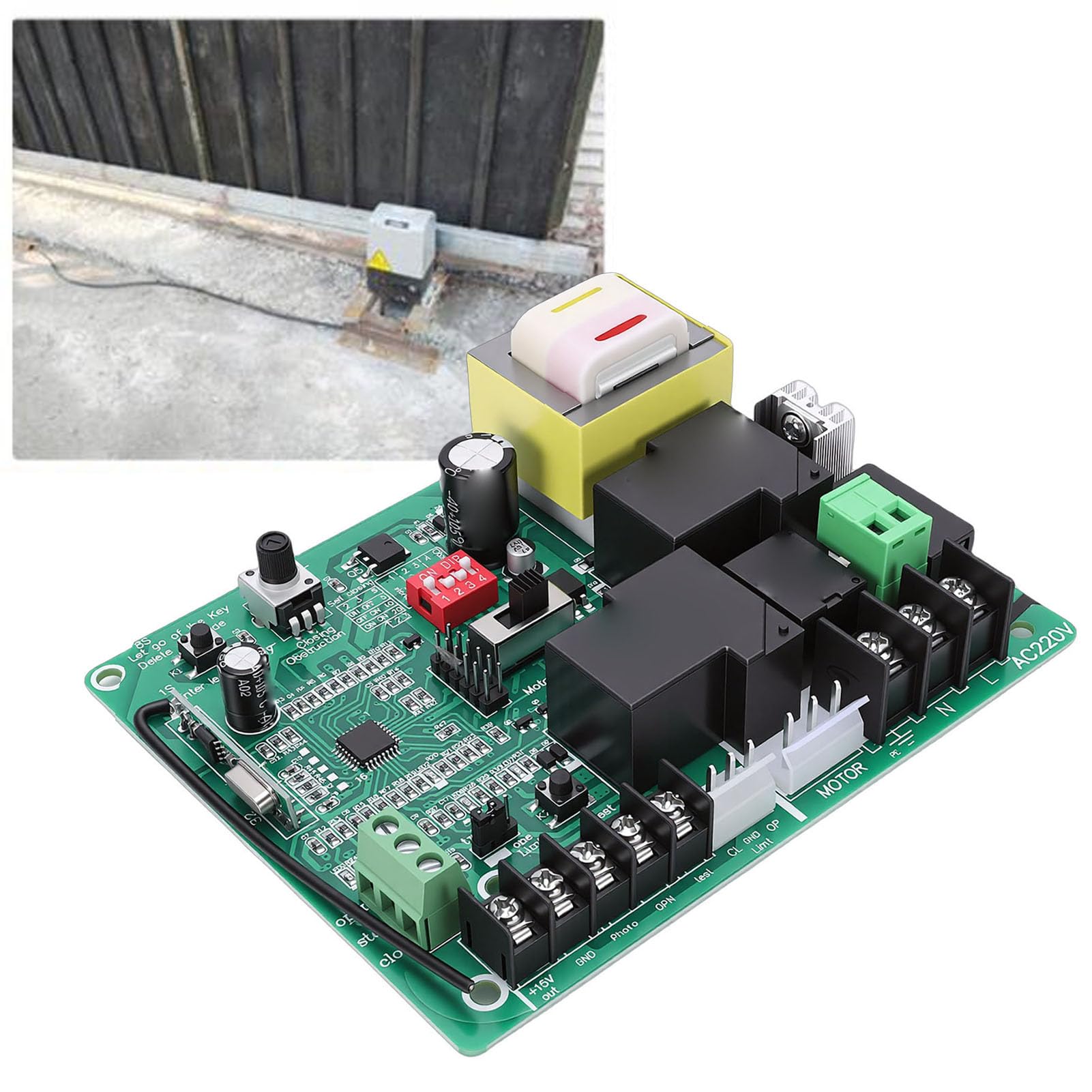 FTVOGUE Tablero de Control de Abridor de Puerta Corredera, Placa de Circuito de Código Variable de Alta Seguridad con 2 Controles Remotos para Puerta Corrediza Residencial de Escuela de (220V)
