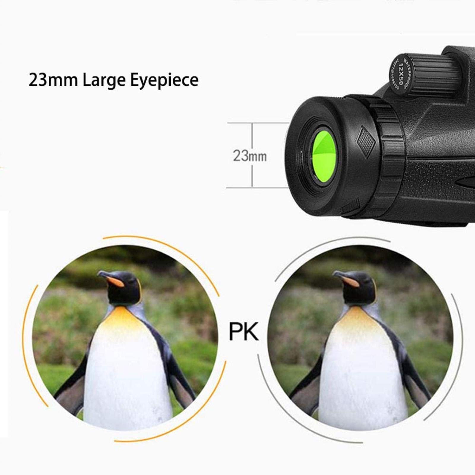 Jumelles compactes étanches 12x50, avec Objectif Prisme BAK4 Portable, Adaptateur pour Smartphone et trépied pour l'observation des Oiseaux, intérieur/extérieur