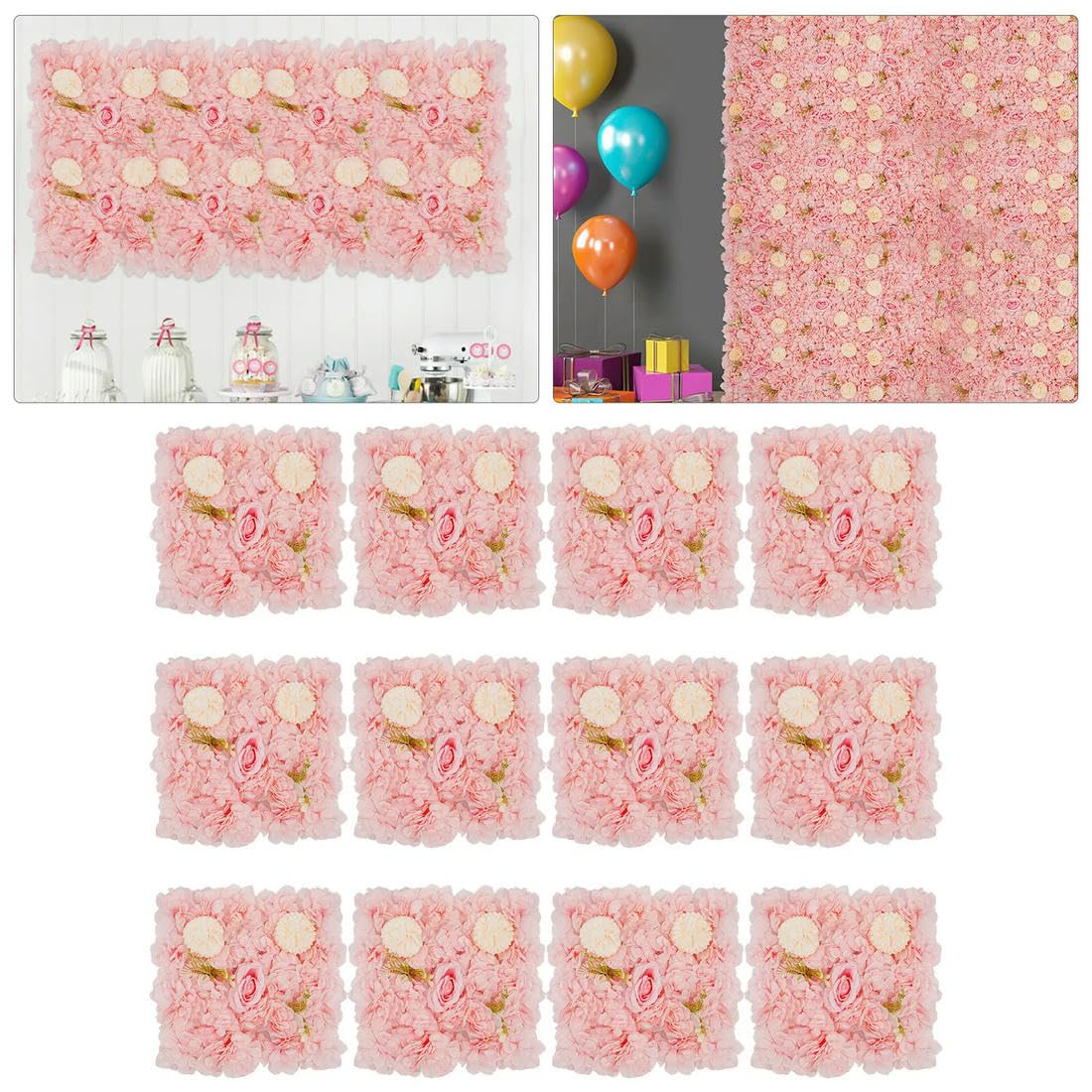12 Piezas de Panel de Pared de Flores Artificiales Fondo de Pared de Flores de Seda Rosa para Boda