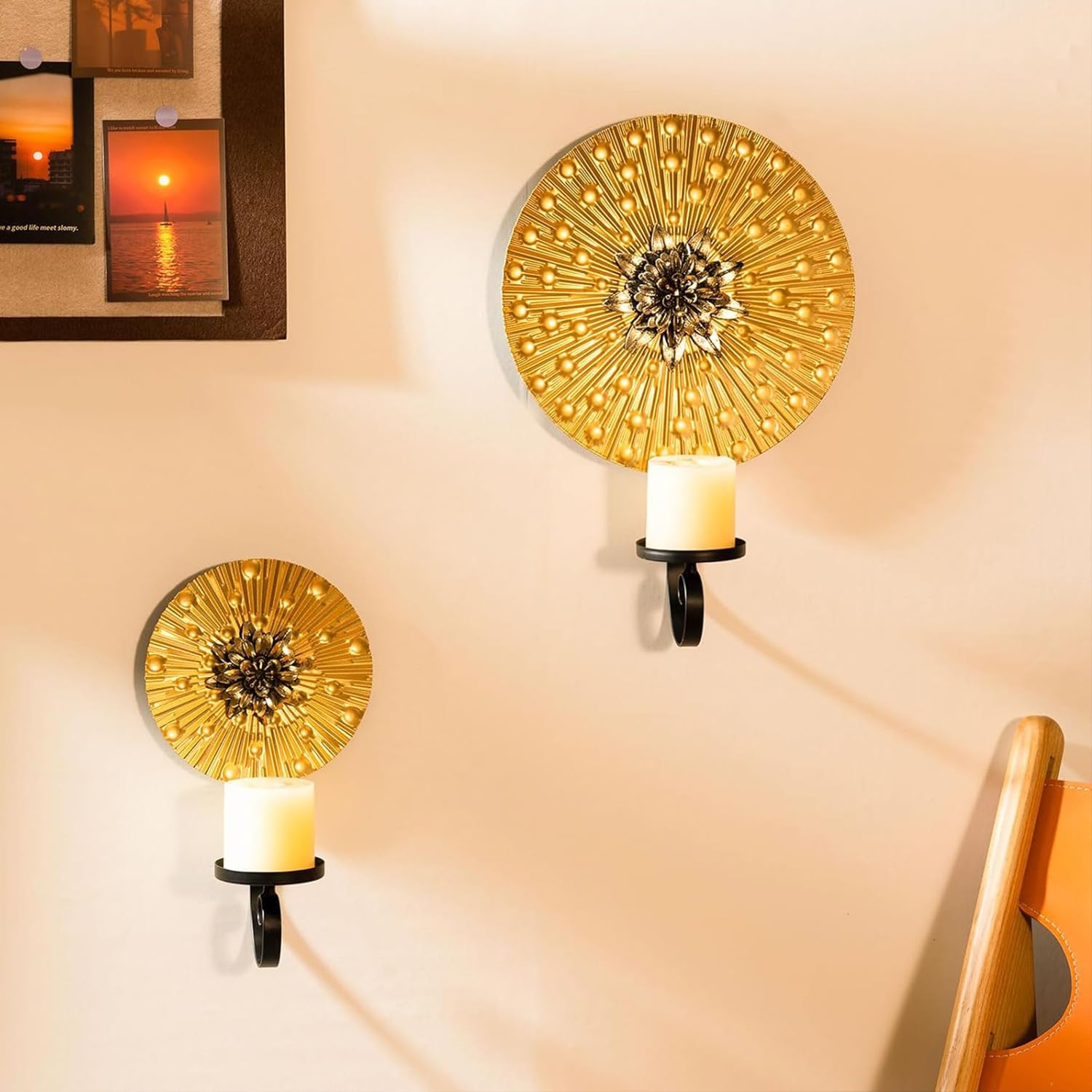2 Stück Wandhalter für Kerzen,Wandkerzenhalter Metall Gold,Kerzenständer für Wandmontage,Wand Kerzenhalter für Deko