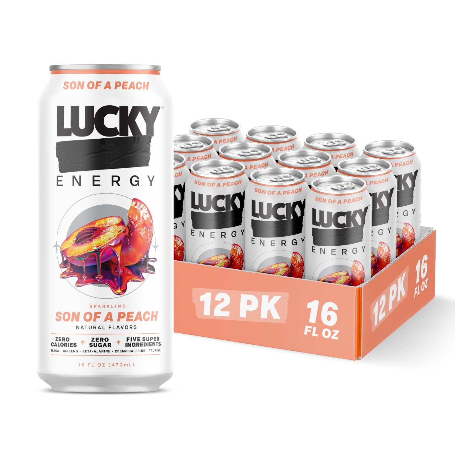 Amazon.com : Lucky Energy Sugar Free Energy Drinks, Son of a Peach