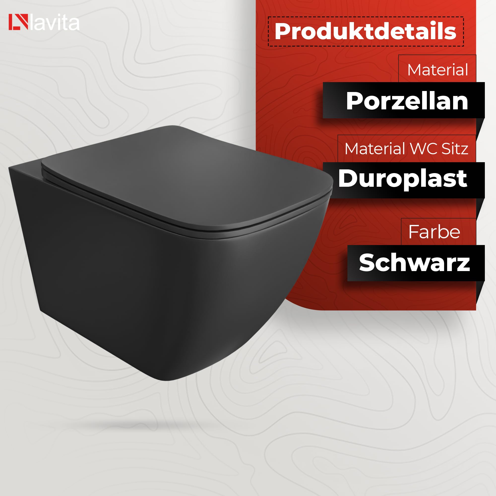 Lavita Vorwandelement Solido Start + Wand Hänge WC Onil Schwarz Spülrandlos + WC Sitz mit Absenkautomatik Verchromter Knopf Komplettset Unterputz Spülkasten Toilette Komplett Sett WC