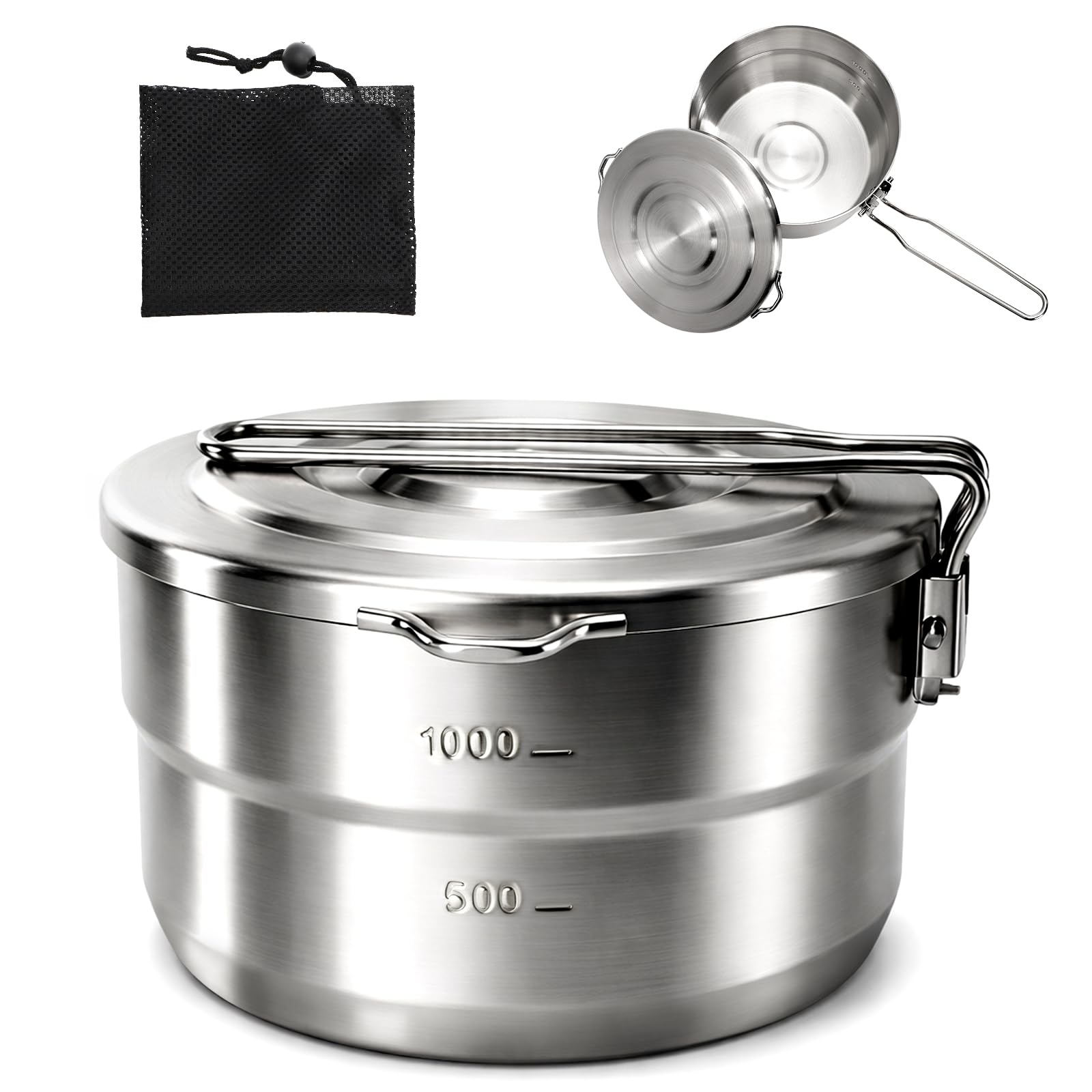 ZOOFOX 18/10 Stainless Steel Camping Pot, 1.5 Quart Food Grade Small Pot with Lid, Locking Handle and Storage Bag, Portable Lightweight Saucepan for Outdoor Cooking, Backpacking, Hiking and Picnic"