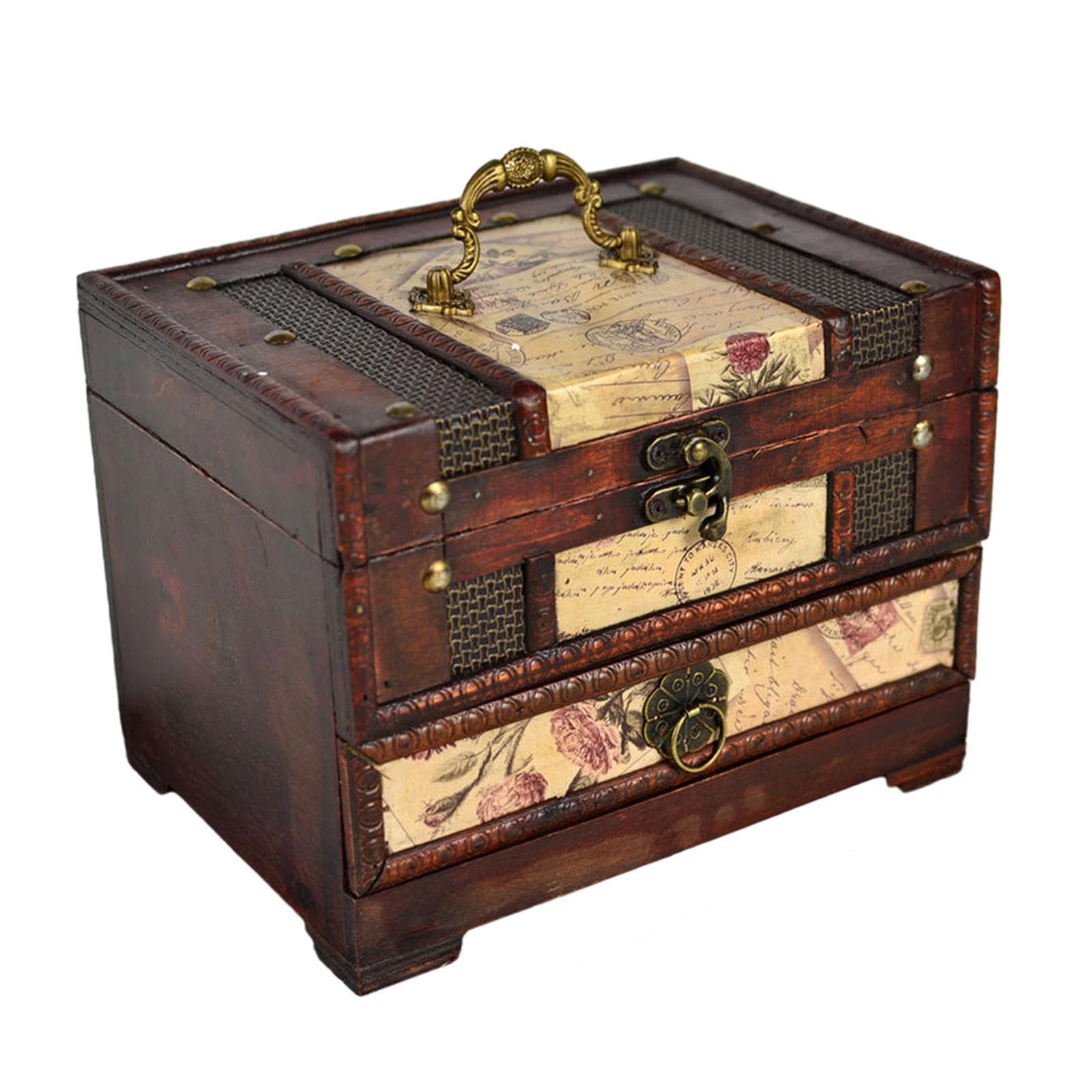 Twisaxc Large Capacity Jewelry Case Vintage Wooden Jewelry Box Elegant Storage For Keeping Secure And Organized Vintage Wooden Box Decorative Storage, Style A