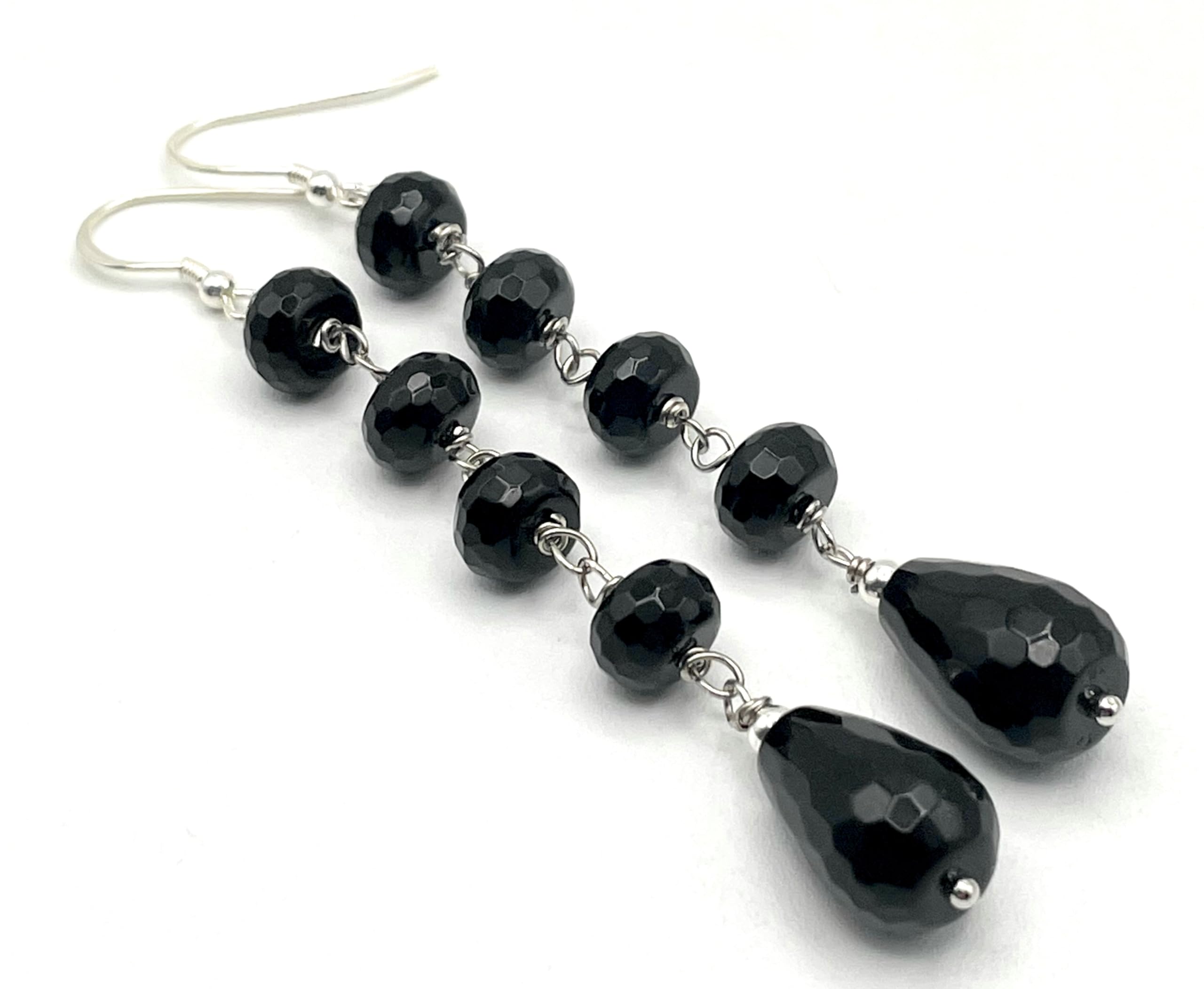 HandmadeLong Black Onyx Earrings, 925 Sterling Silver, Dangle Earrings, Gemstone Jewelry, Italian Bijoux, Made in Italy, Uk Christmas Gift for Women