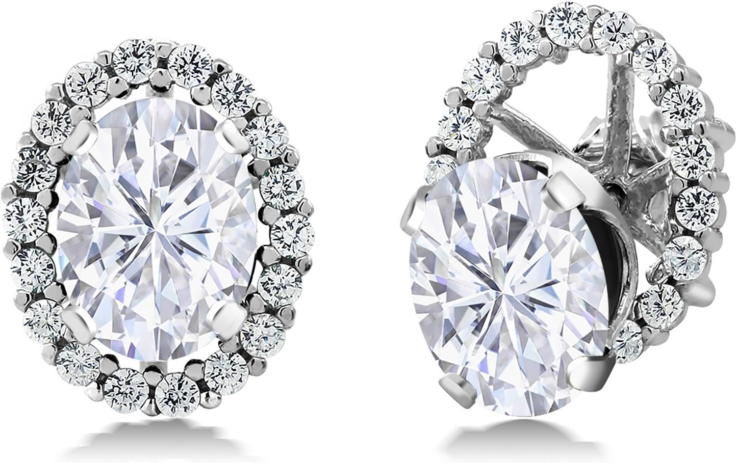 Gem Stone King 925 Sterling Silver Moissanite Stud Earrings with Removable Jackets For Women (3.52 Cttw, Oval 8X6MM)