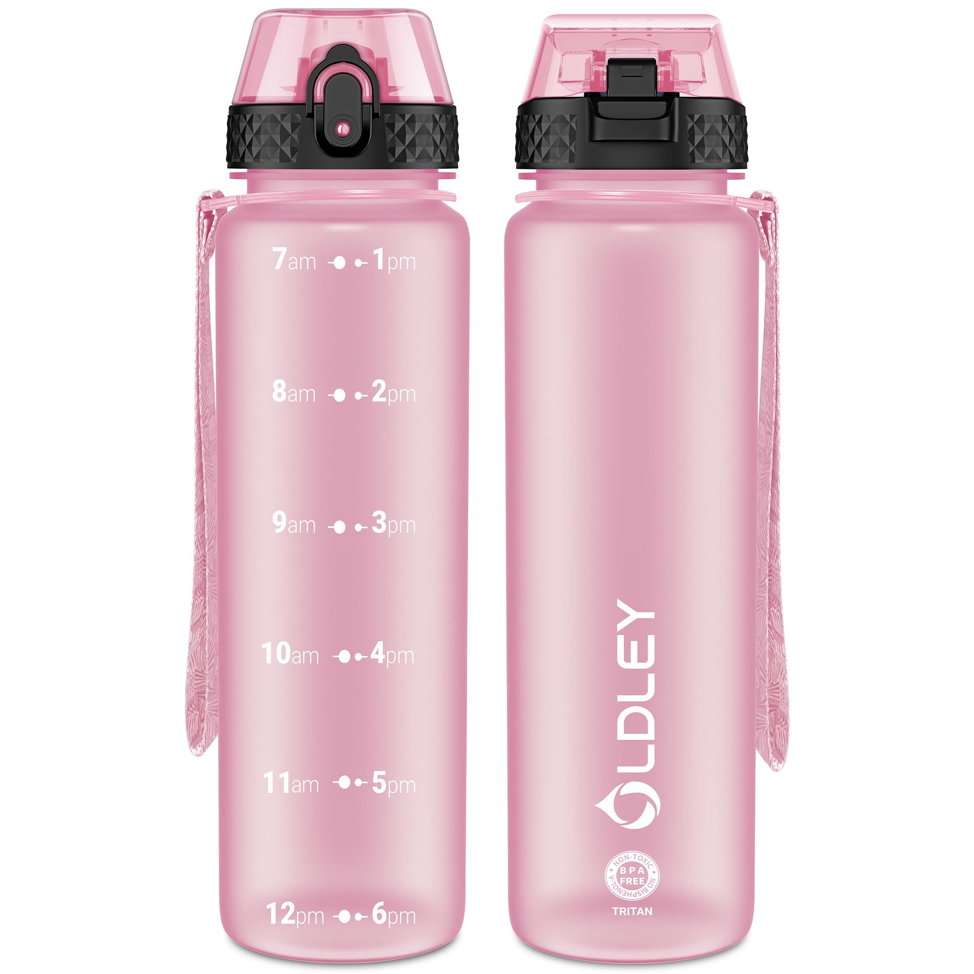OLDLEY 1L/32oz Sports Water Bottle with Straw, 1000ml Motivational Drinks Bottle with Time Markings Leak Proof Drink & Lock Cover, BPA Free for Gym School Cycling Running Hiking โ image 1