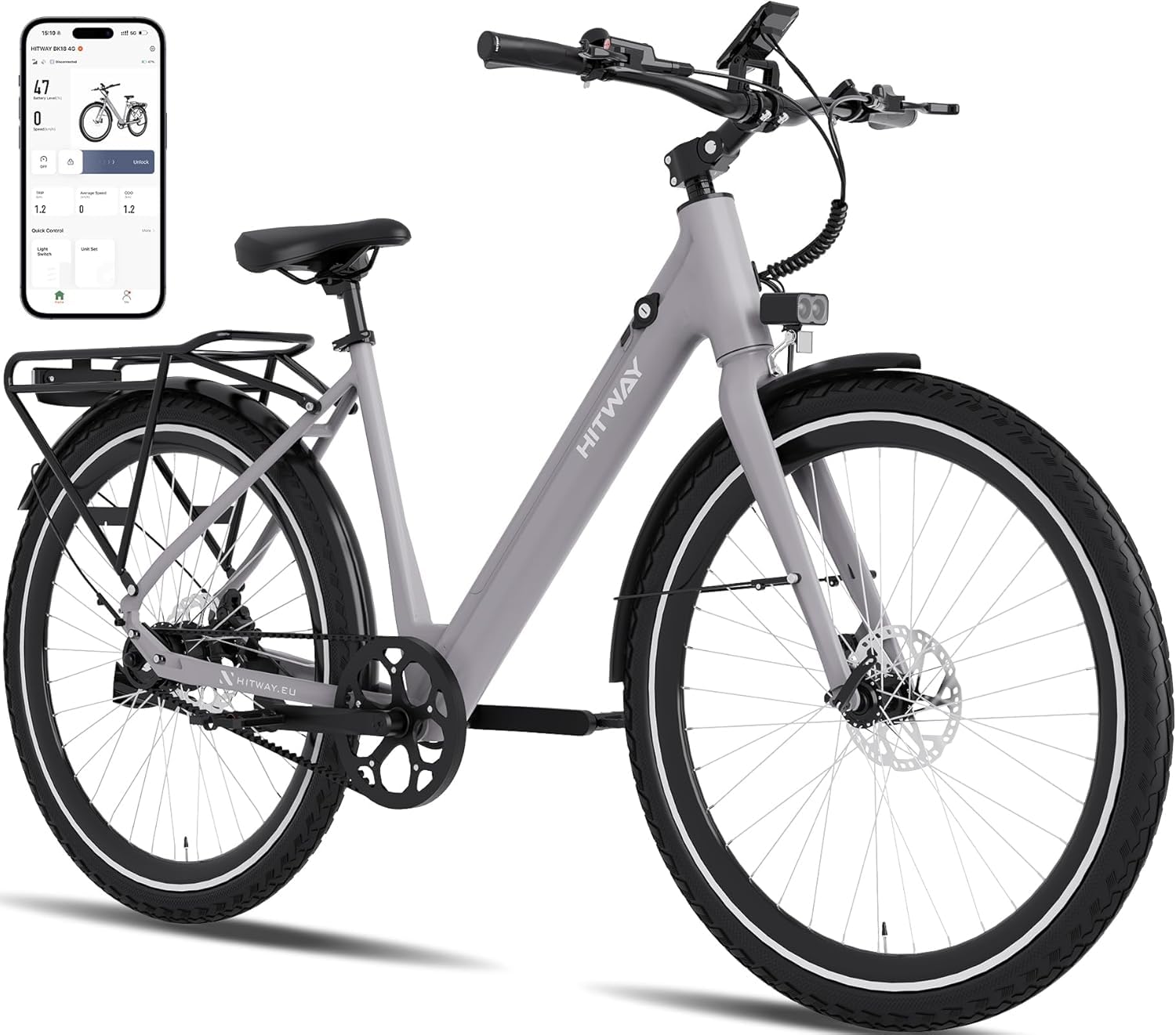 HITWAY BK18P Vélo Électrique 36V 10,4Ah, Vélo Urbain, E-Bike, Roues 700C | Freins hydrauliques, Bluetooth, APP et transmission par courroie