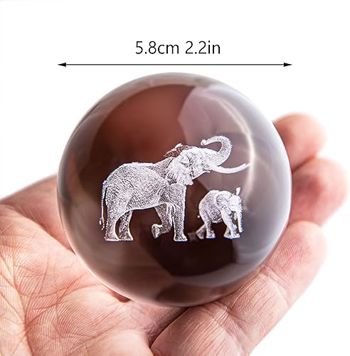 Miniatura 4 de HDCRYSTALGIFTS Figura de cristal de elefante láser 3D de 2.362 in de bola de cristal pisapapeles decoración de arte para el hogar manualidades