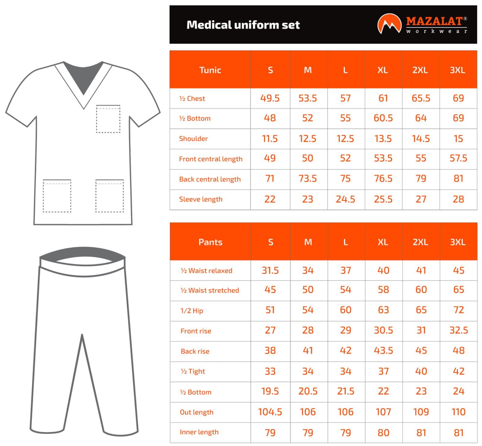MAZALAT work wear Vêtements médicals Unisexe- Tenue Infirmiere Professionnelle, Tenue Aide Soignante Professionnelle, Coupe Souple Et Confortable, Tissu Respirant, Tenue Aide Soignante Femme Homme